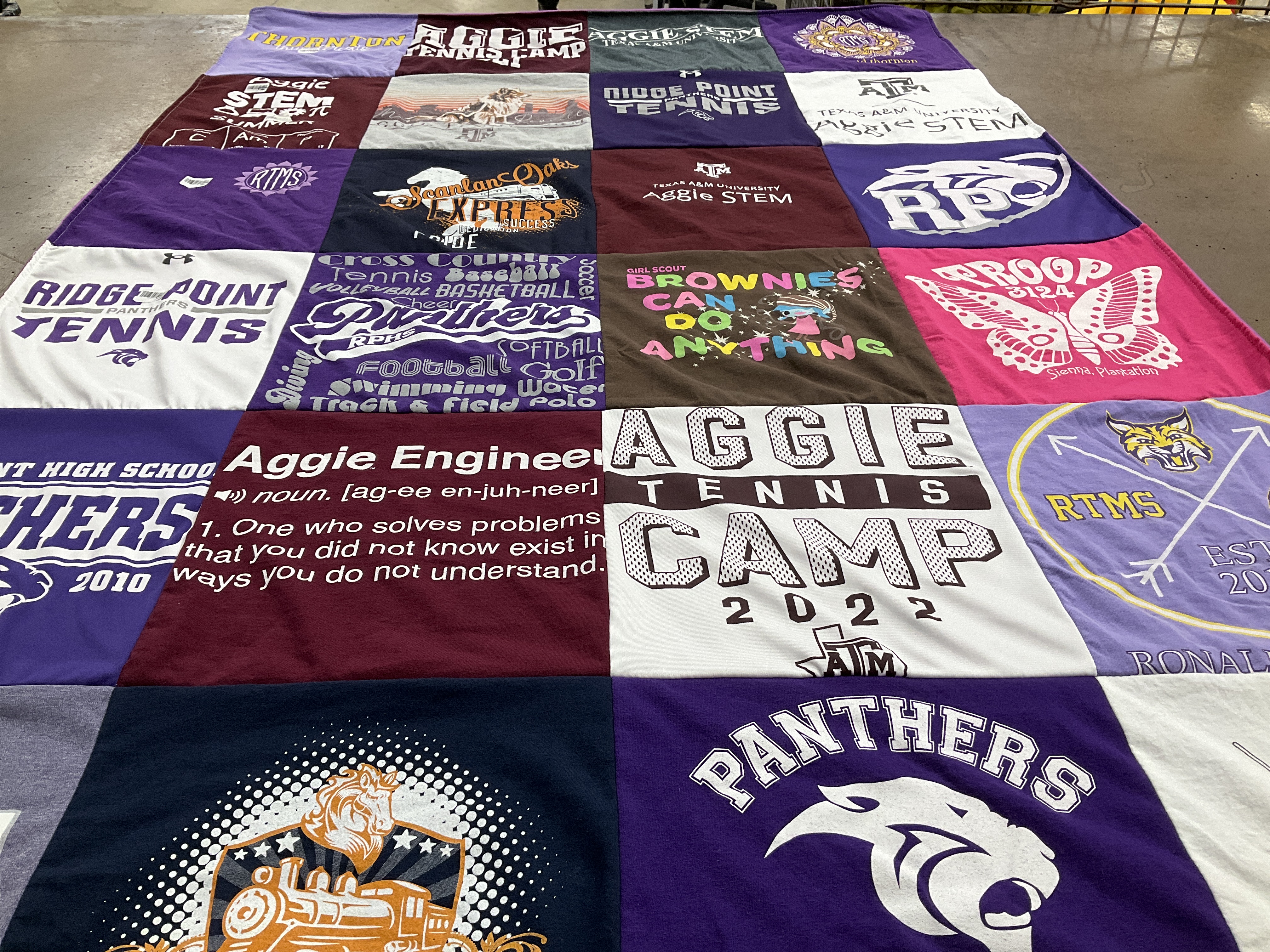 T-shirt quilt featuring ridge point high school panthers by Stephanie from TX