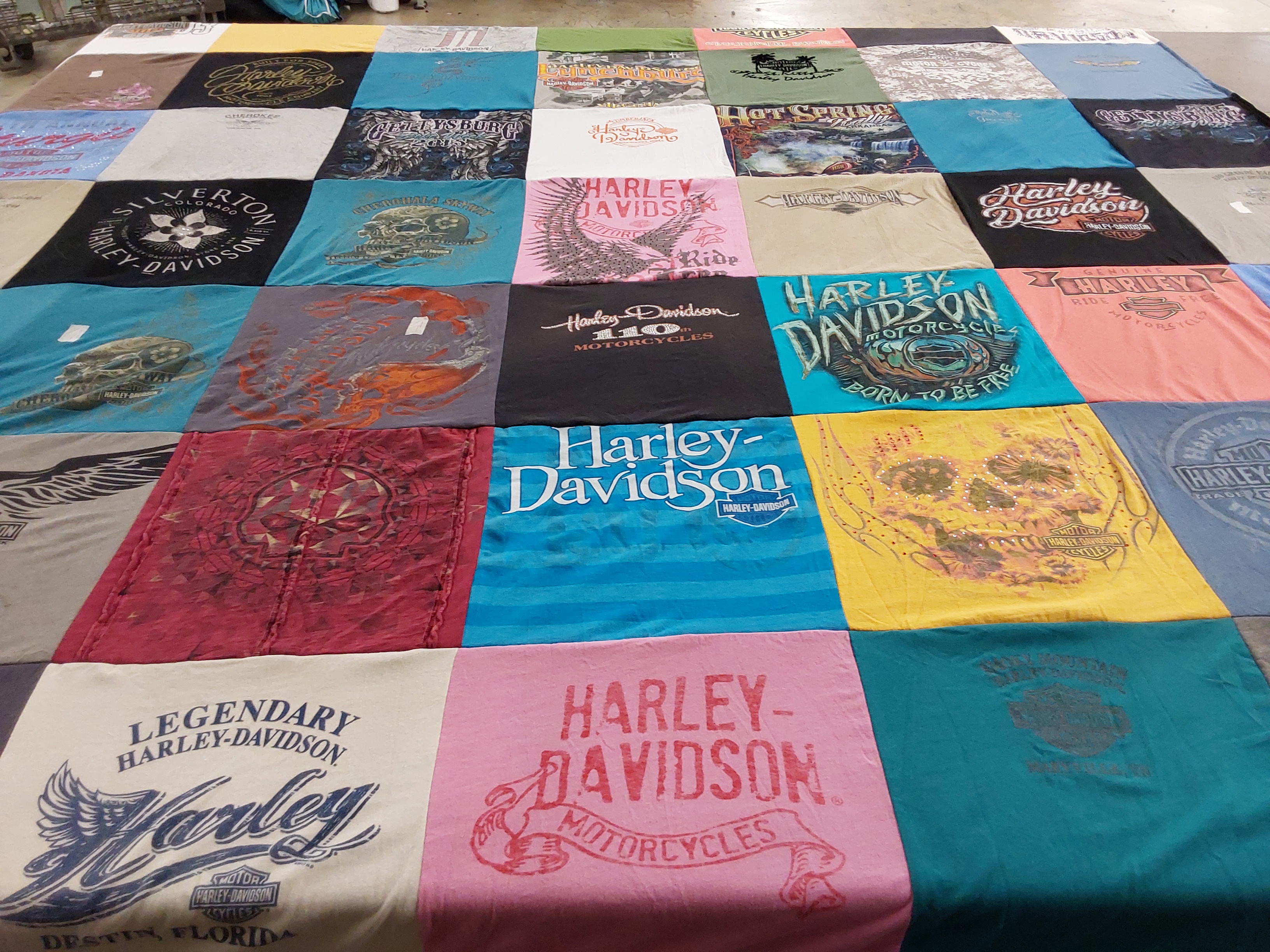 T-shirt quilt with motorcycling, biking themes by Theresa from TN