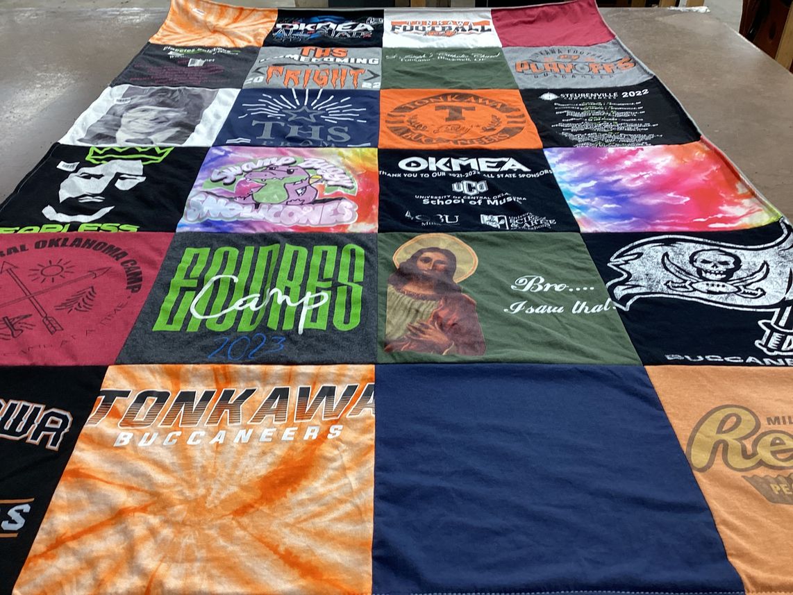 T-shirt quilt featuring tonkawa buccaneers by Zailette from OK