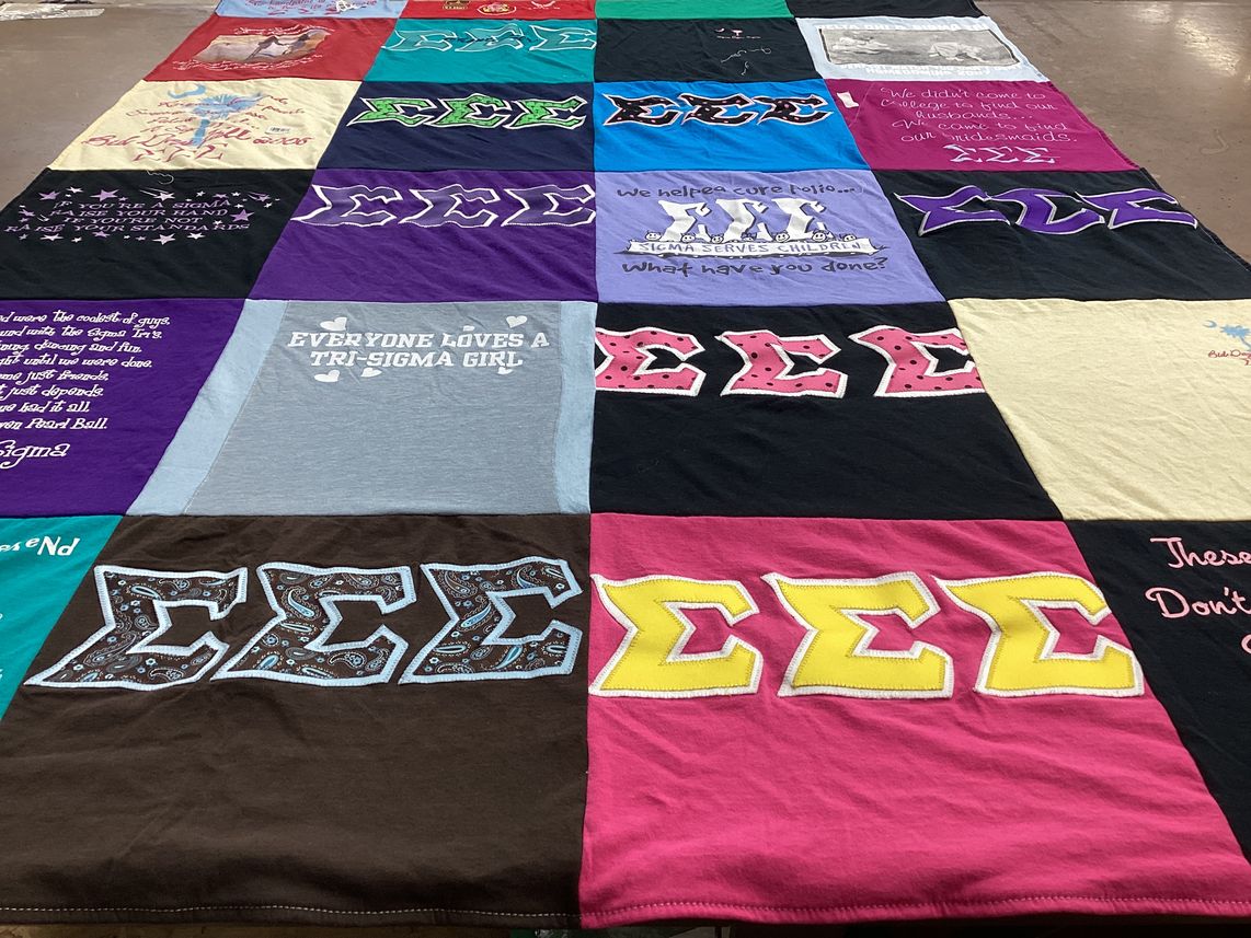 T-shirt quilt with sorority, philanthropy themes by Lauren from CO