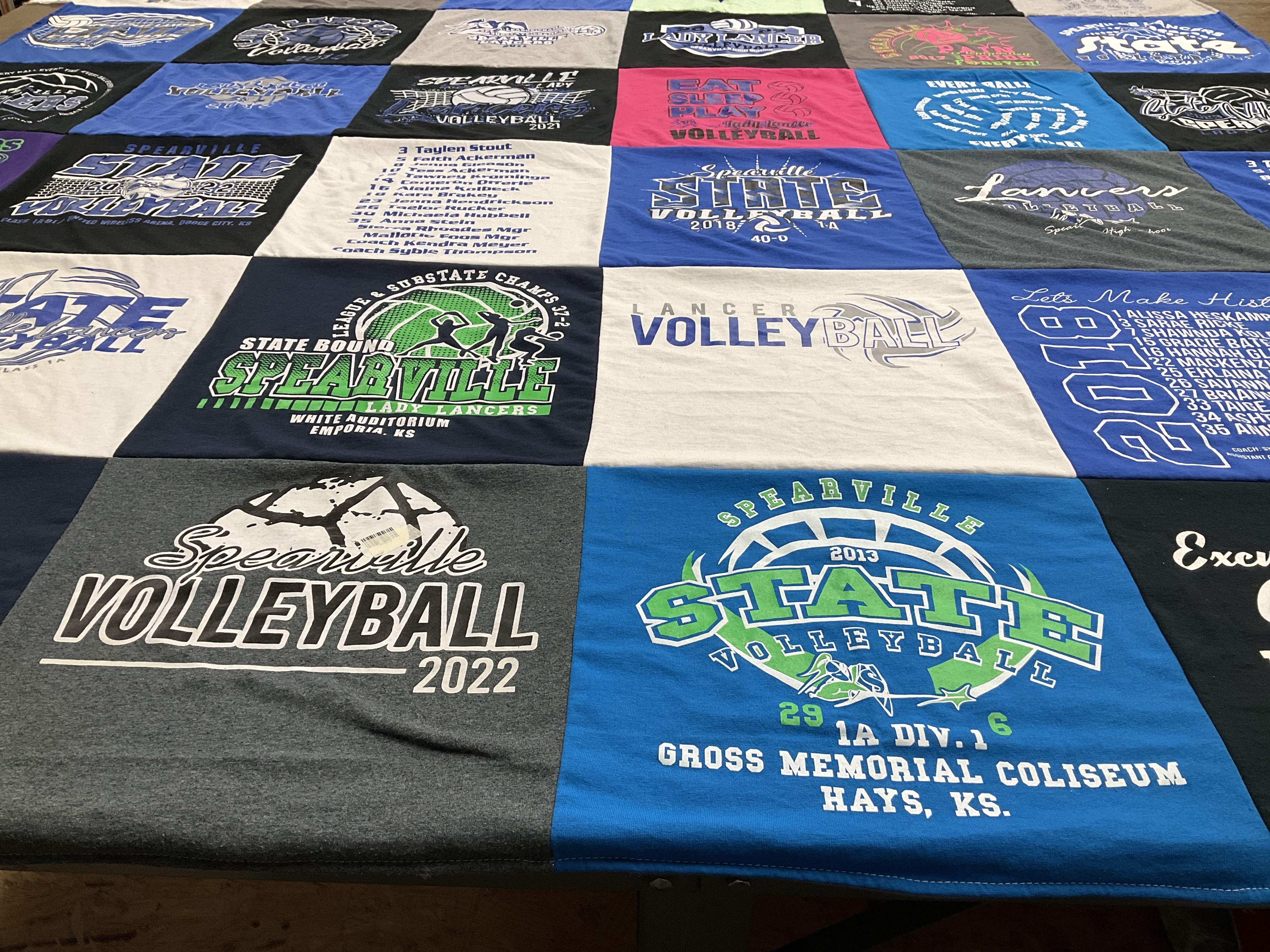 T-shirt quilt featuring spearville lady lancers volleyball by Syble from KS