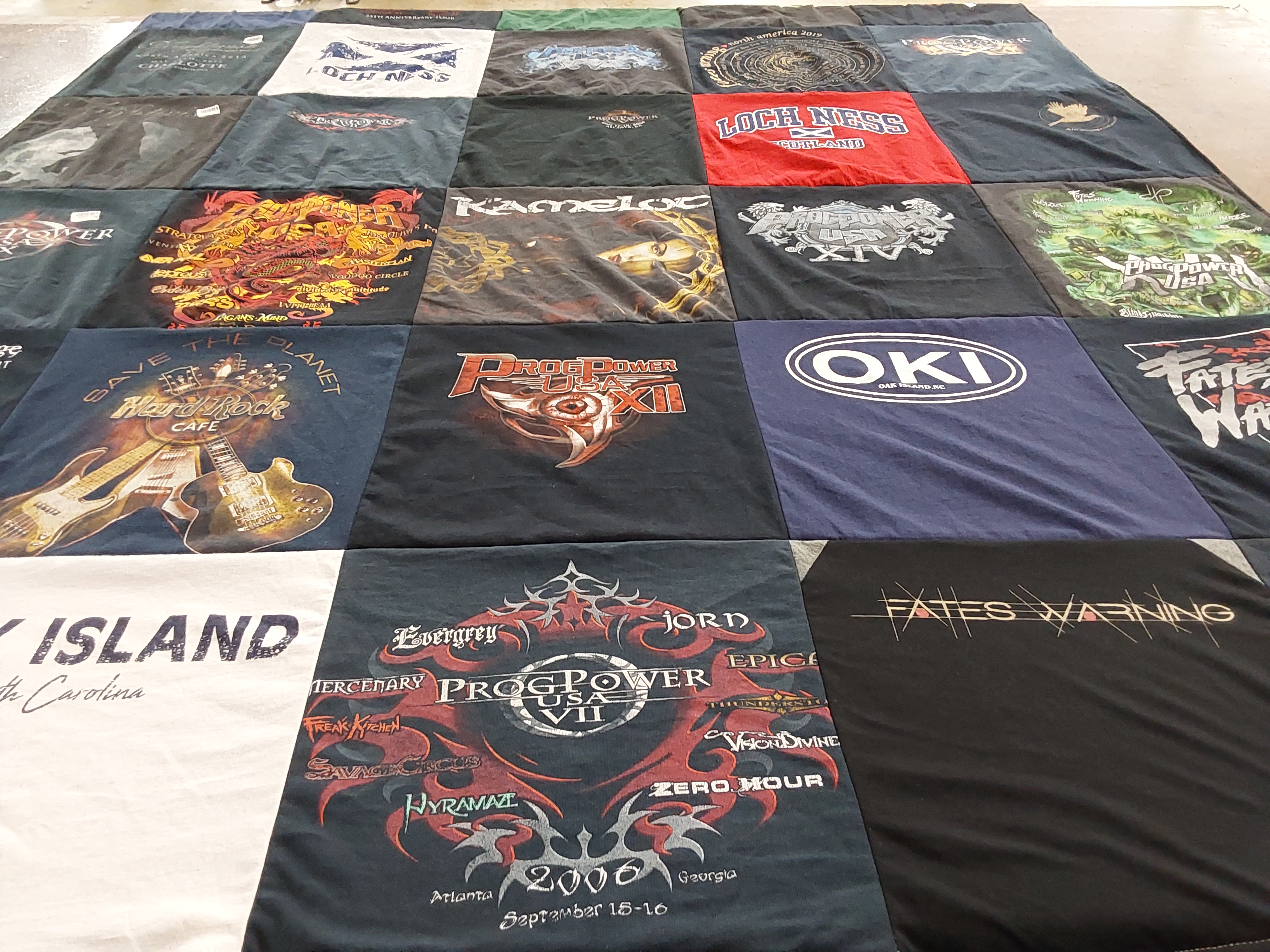 T-shirt quilt with music, metal themes by Kristin from SC
