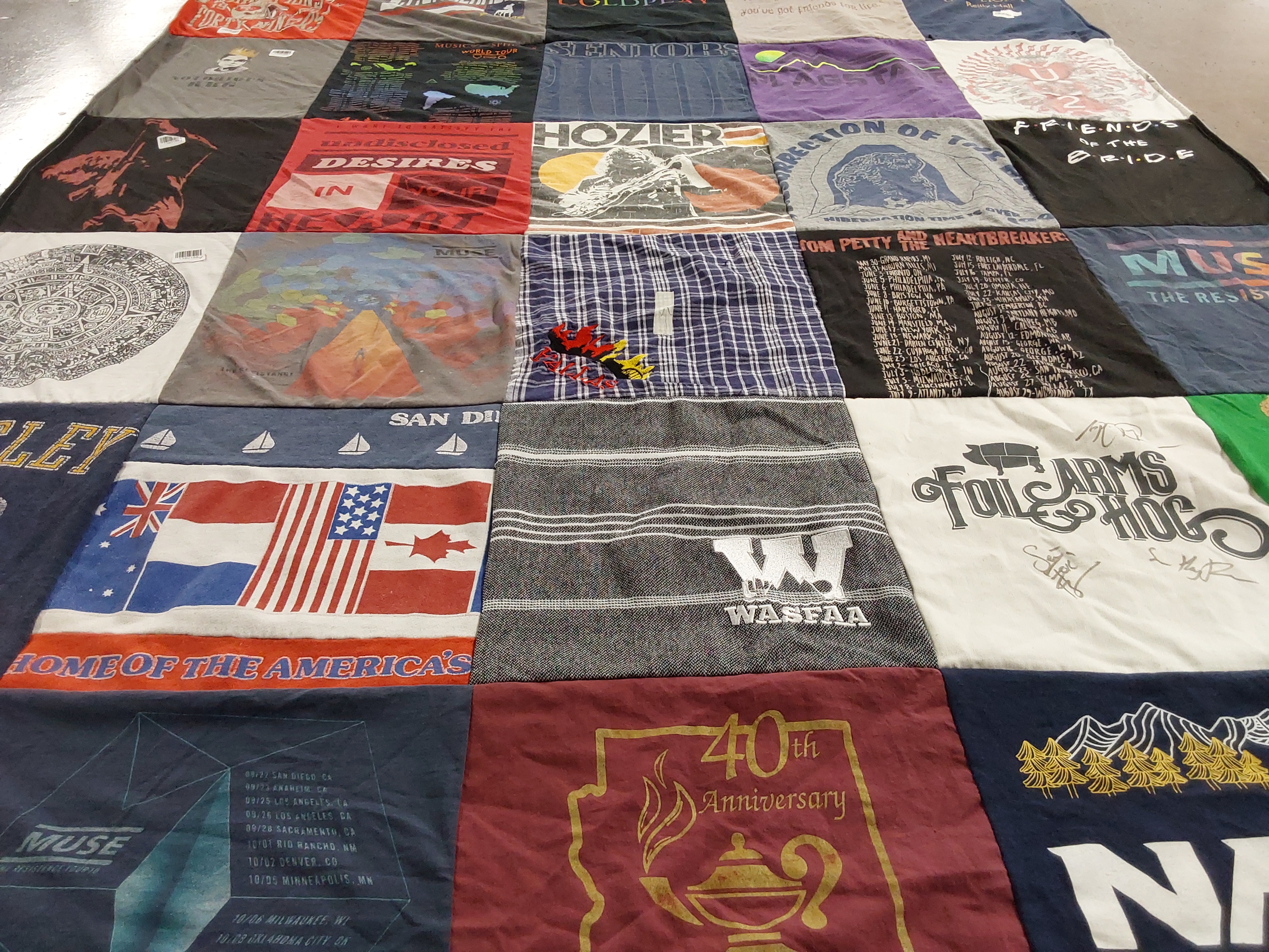 T-shirt quilt with music, travel themes by Amanda from NM