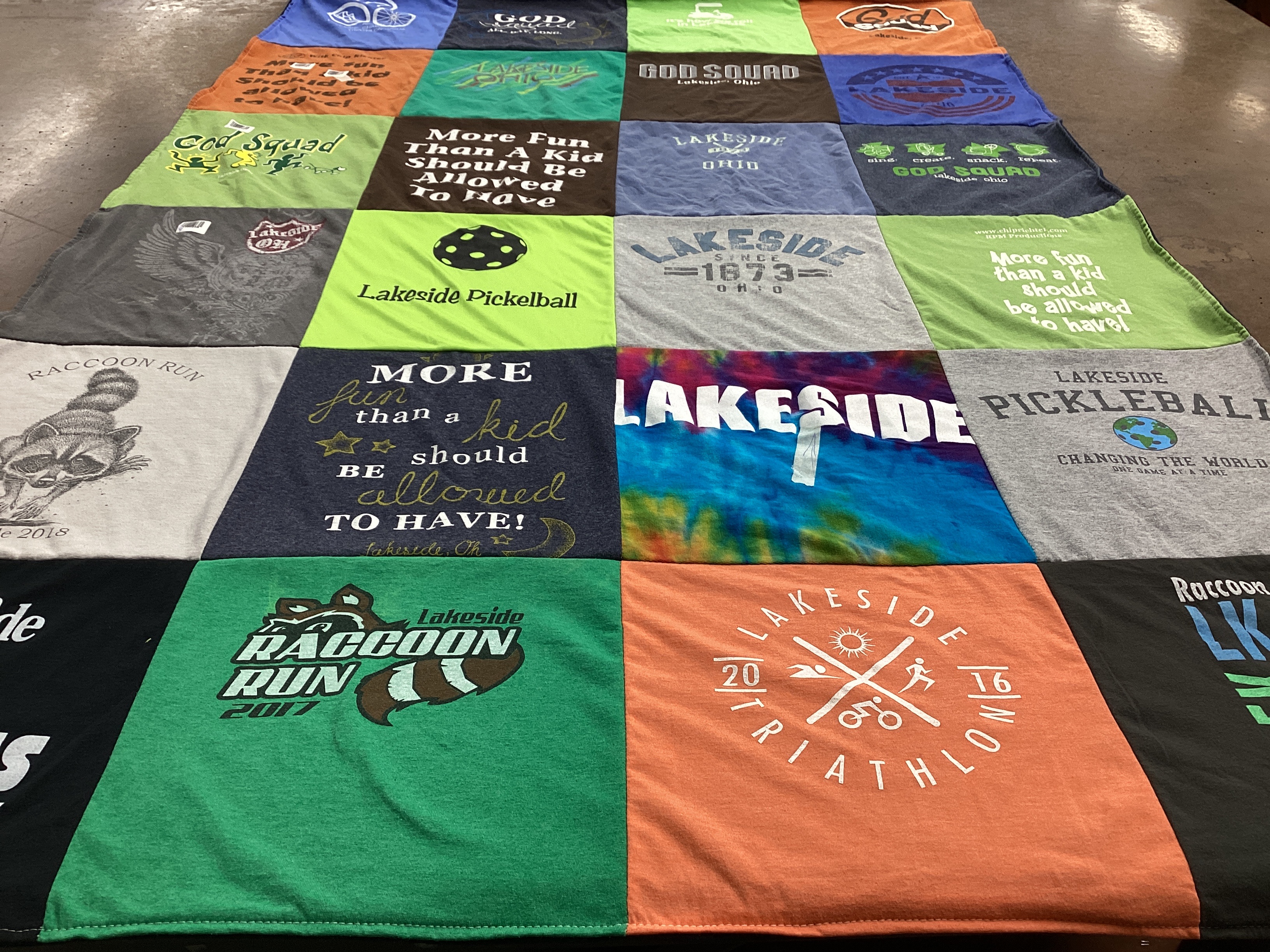 T-shirt quilt with pickleball, triathlons themes by Jaime from OH