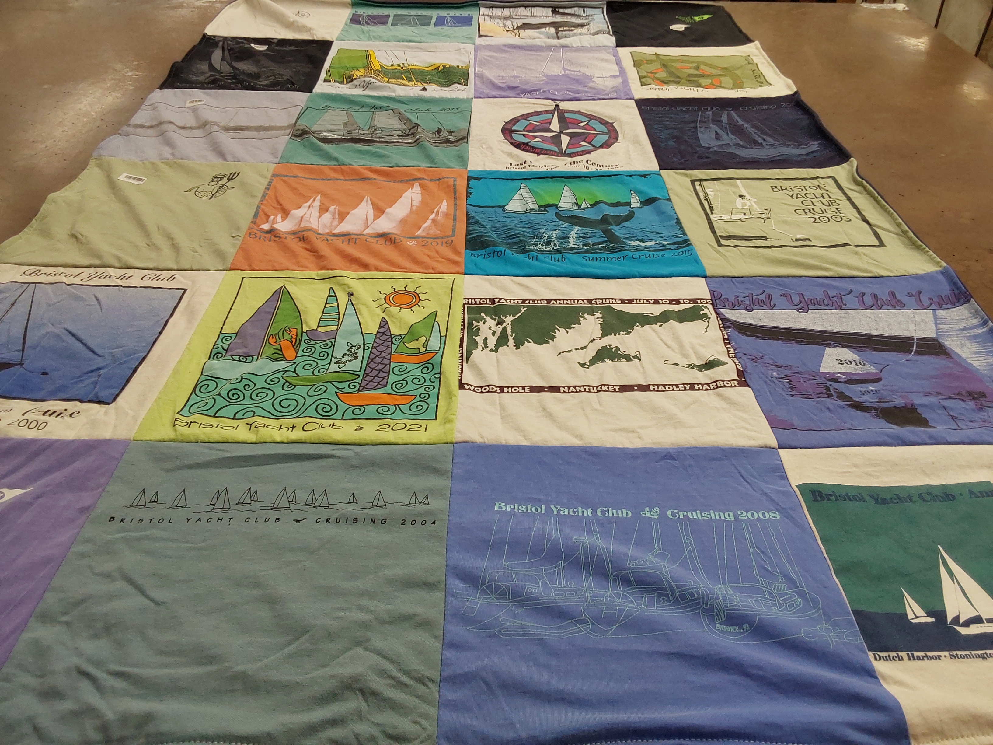 T-shirt quilt with sailing, yachting themes by Camille from RI