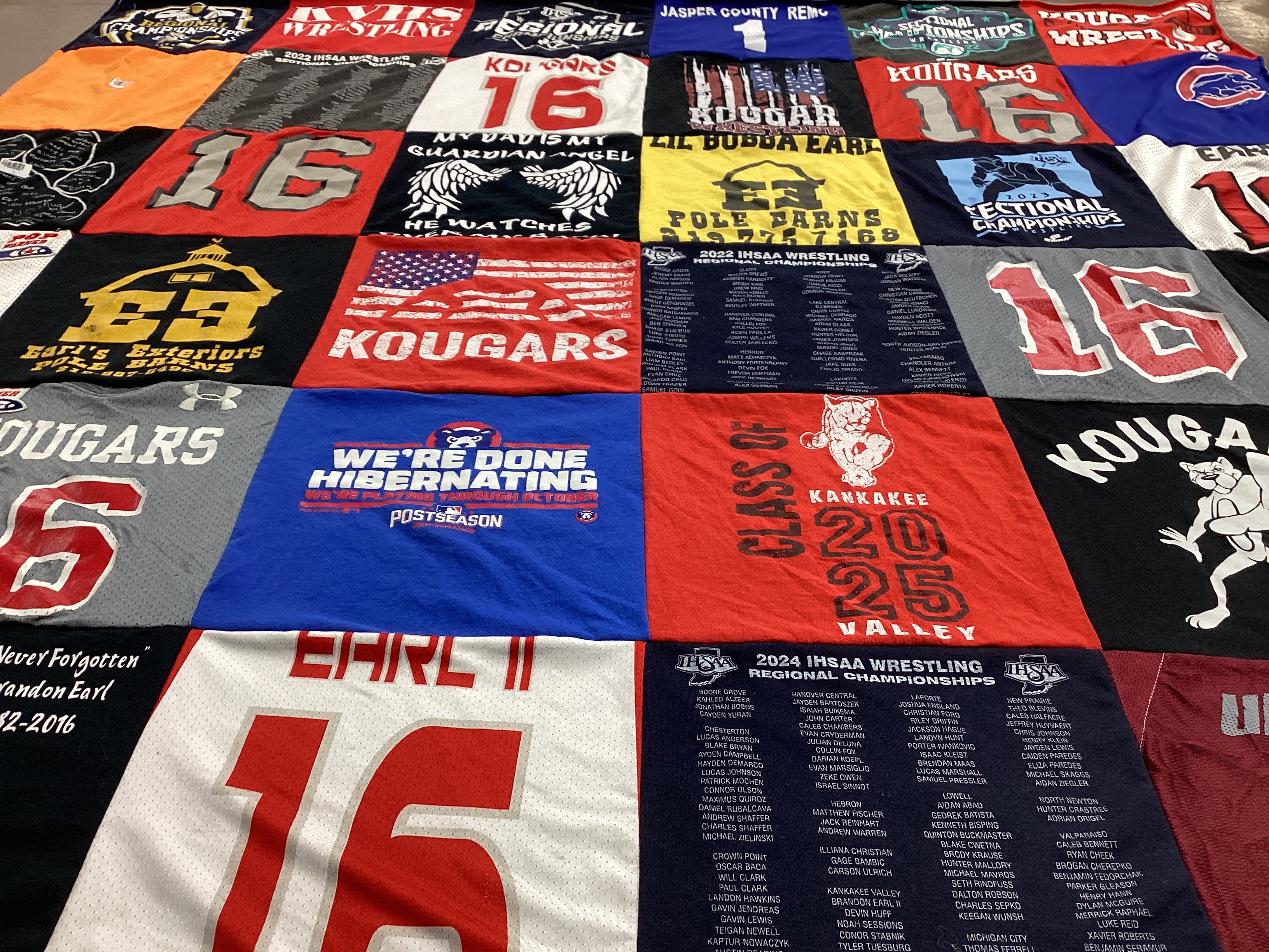 T-shirt quilt featuring kankakee valley cougars by Laura from IN