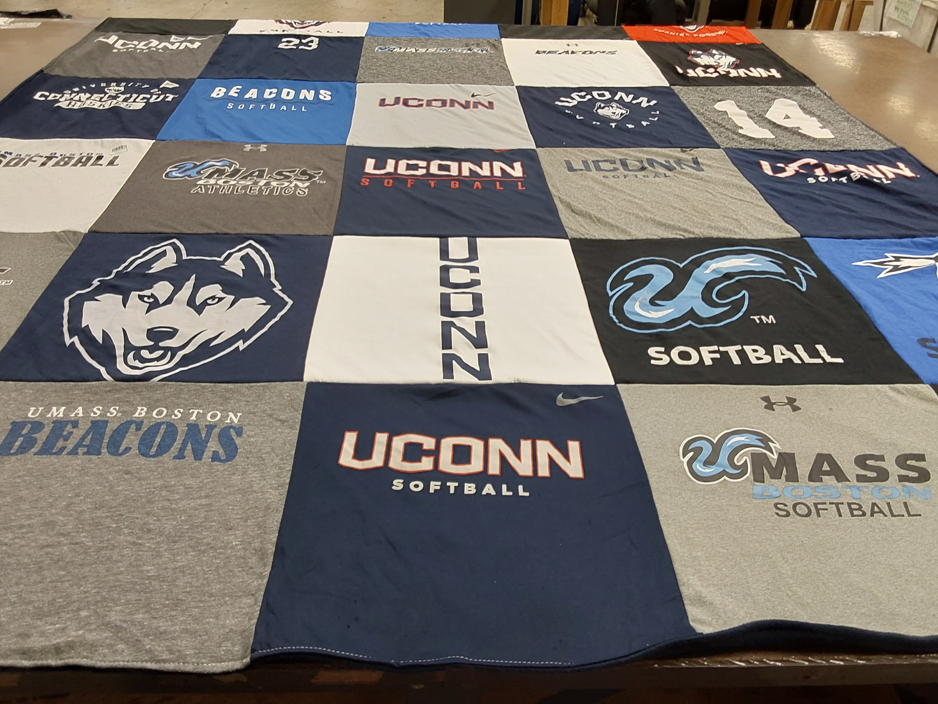 T-shirt quilt from university of connecticut, umass boston by Jana from CT