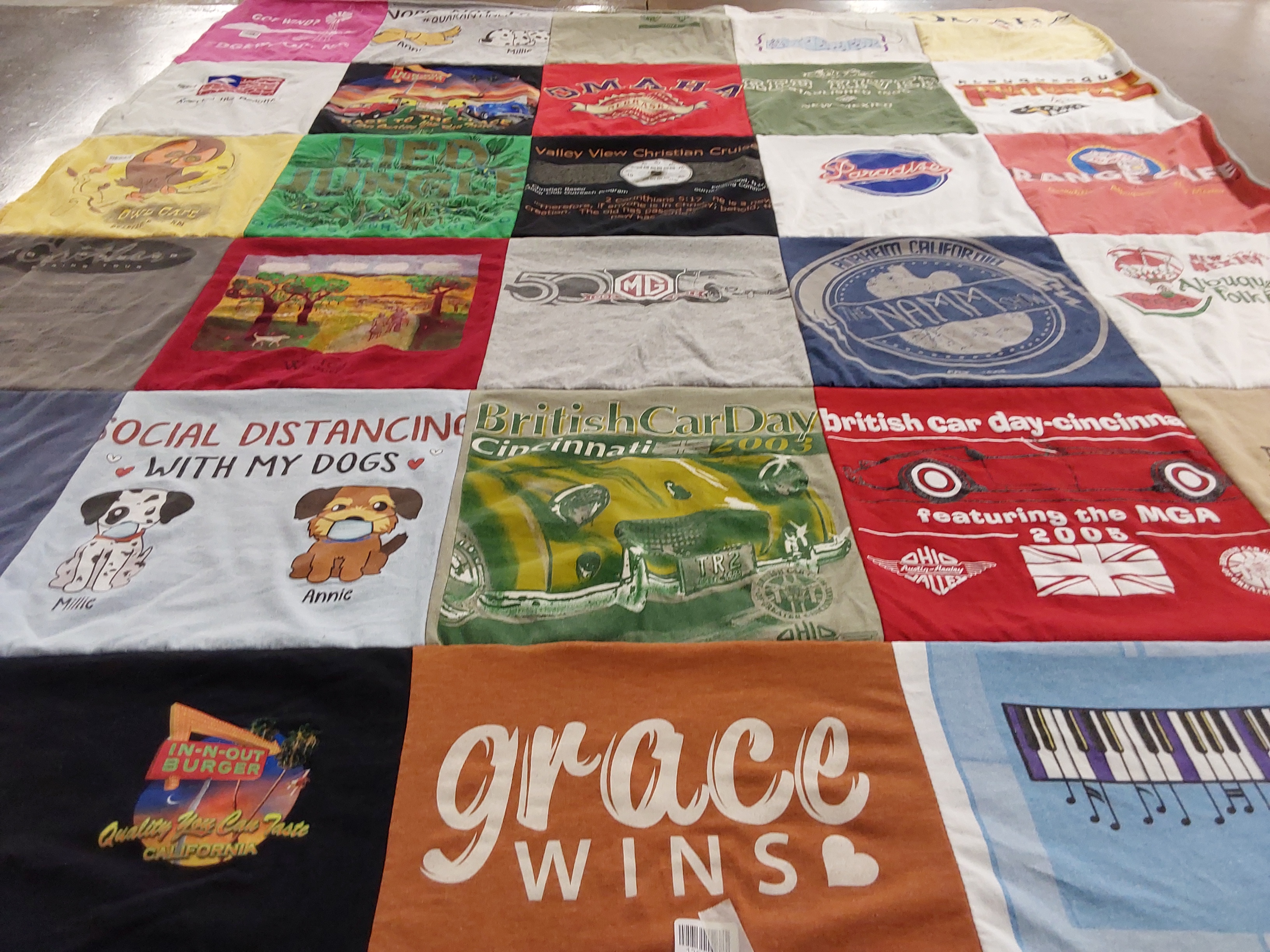 T-shirt quilt with pets, cars themes by Karron from MO