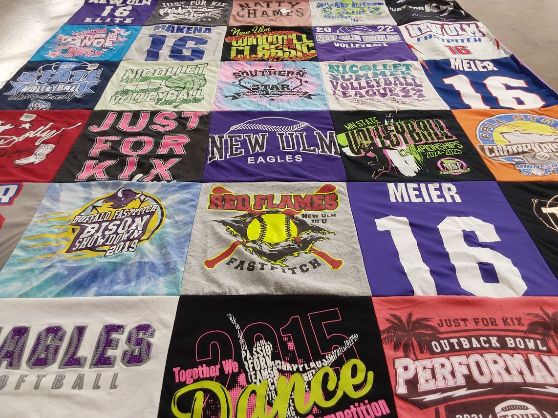 T-shirt quilt featuring new ulm eagles, red flames fastpitch by Ashley from MN