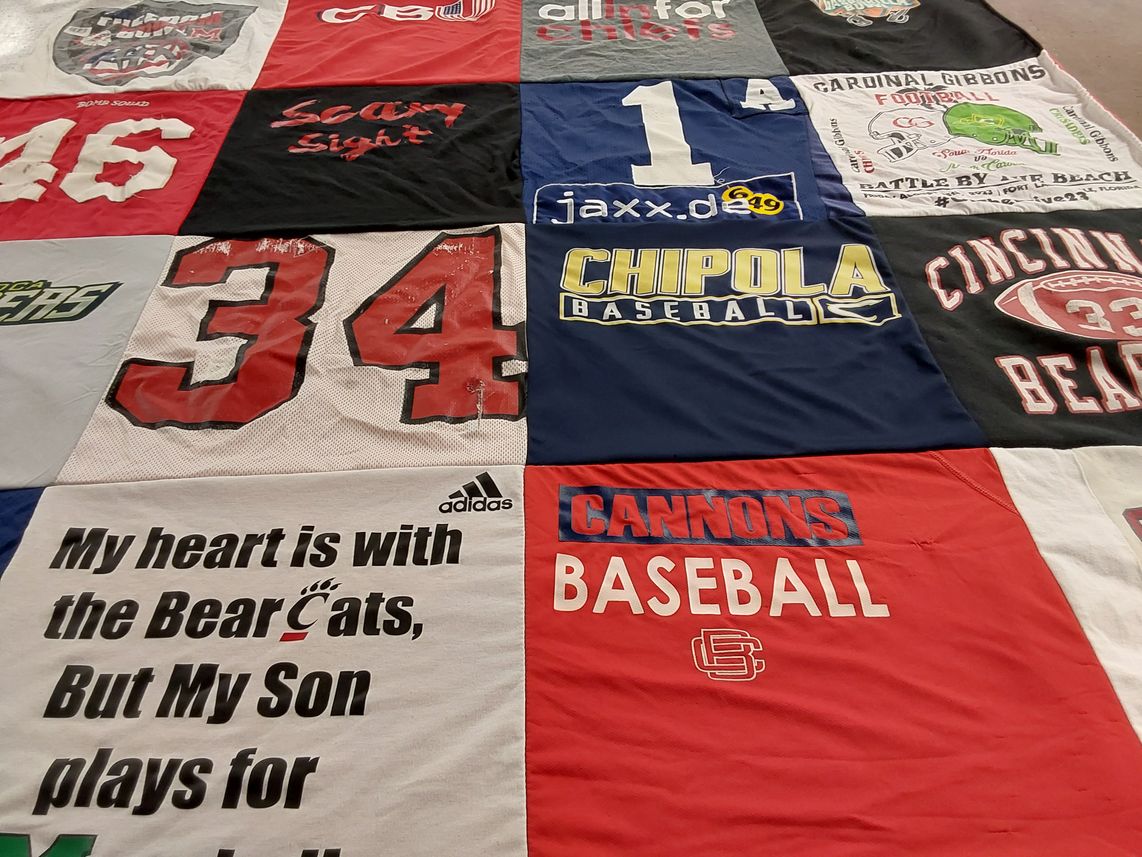 T-shirt quilt featuring cincinnati bearcats, cannons baseball by david from FL