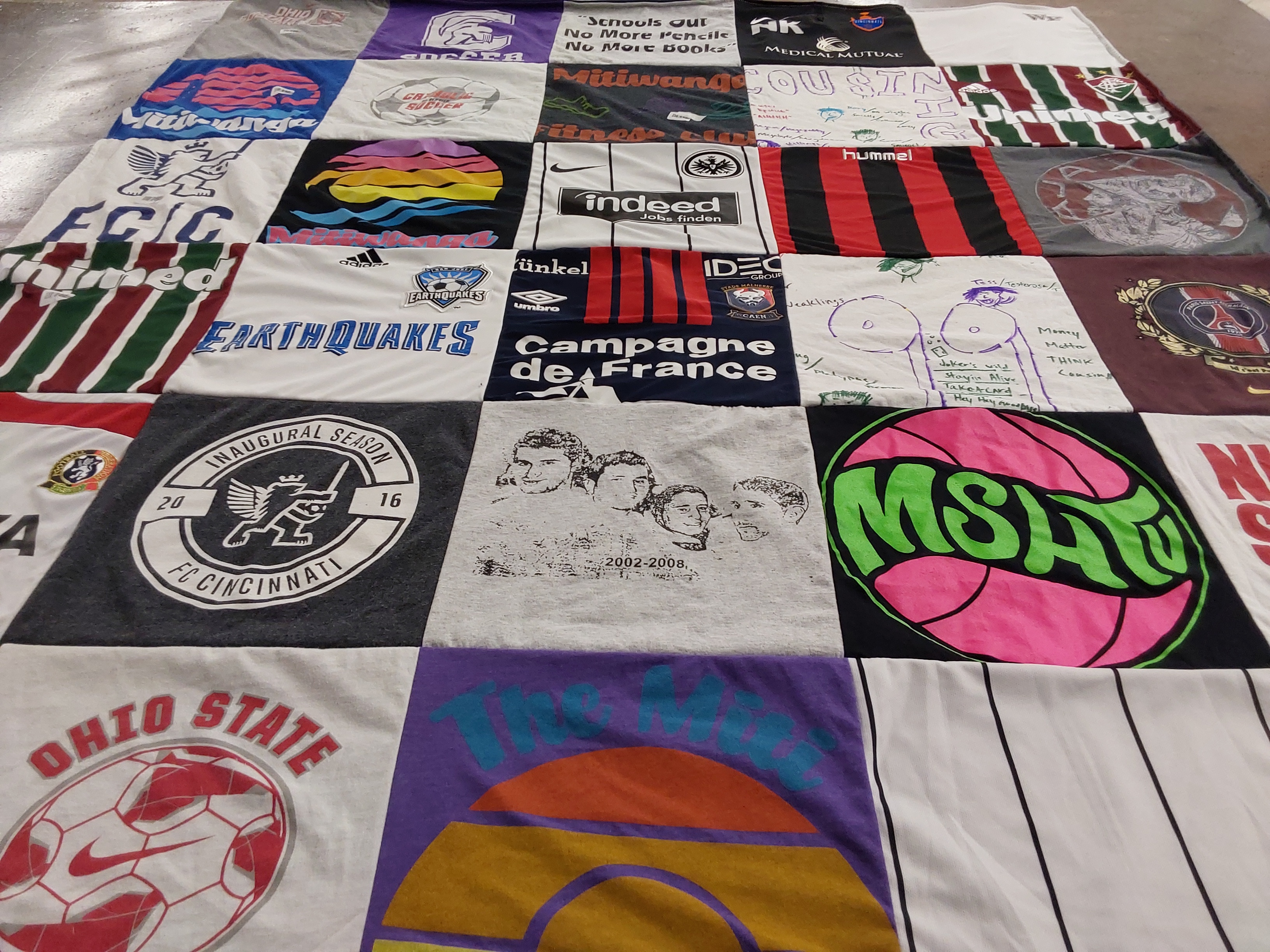 T-shirt quilt featuring earthquakes, fc cincinnati by Karen from OH