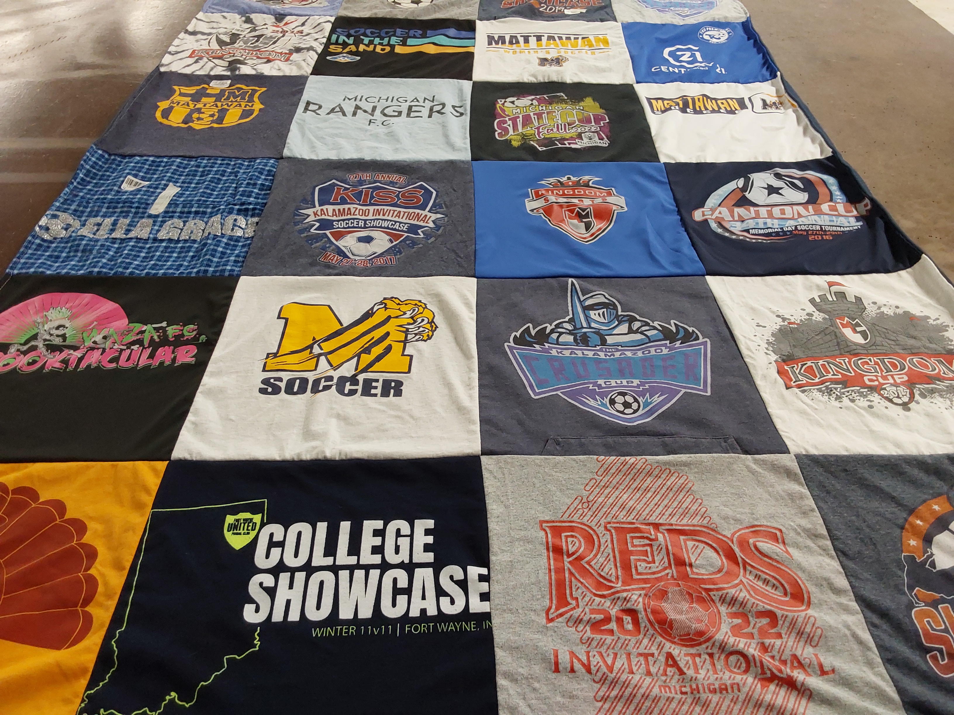 T-shirt quilt featuring michigan rangers f.c., kalamazoo crusader club by Denise from MI