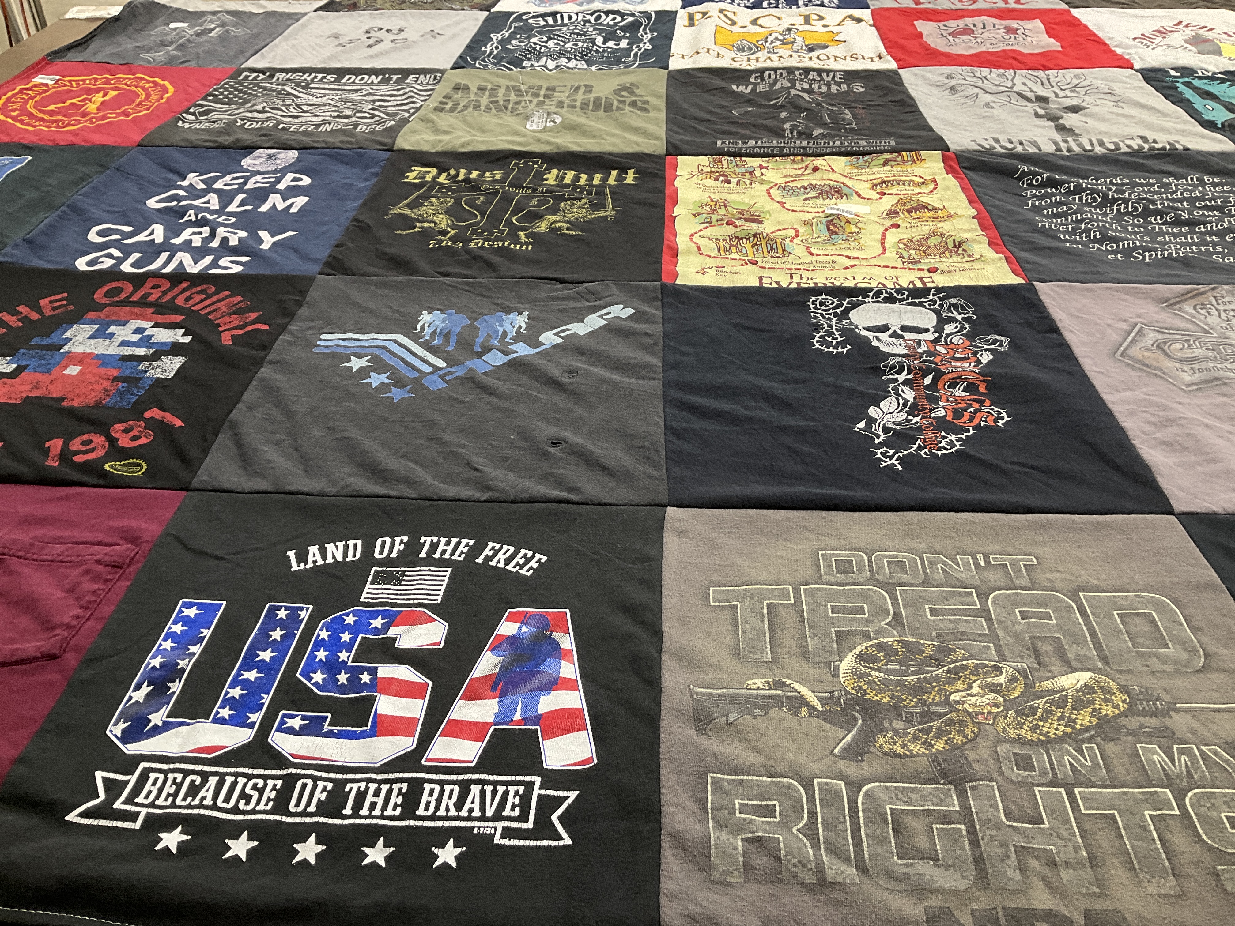 T-shirt quilt with gun rights, patriotism themes by April from PA