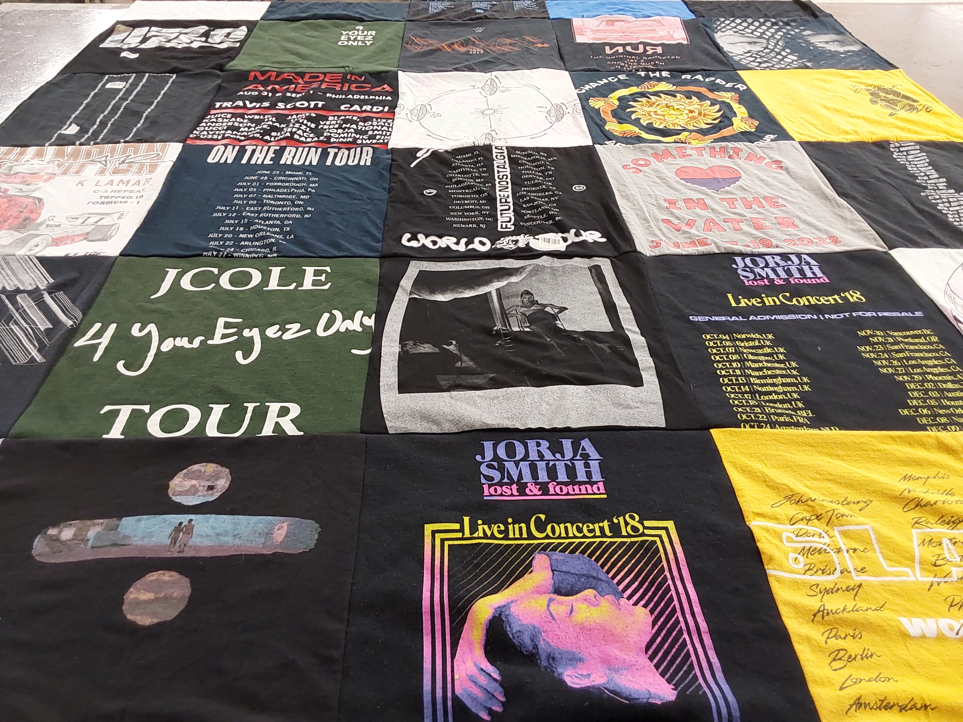T-shirt quilt with music, concerts themes by Evanthe from DC