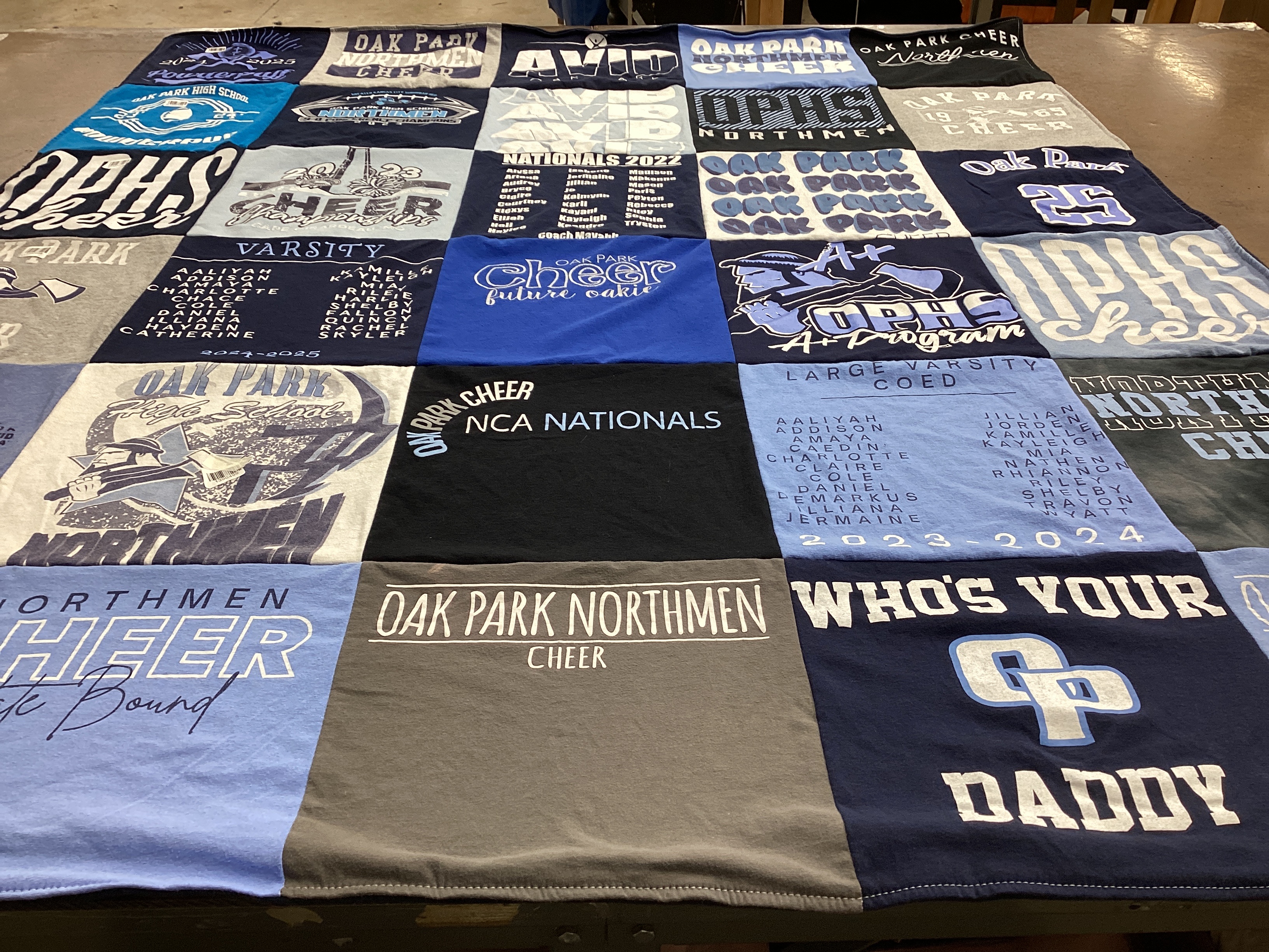 T-shirt quilt featuring oak park cheer by Kayleigh from MO