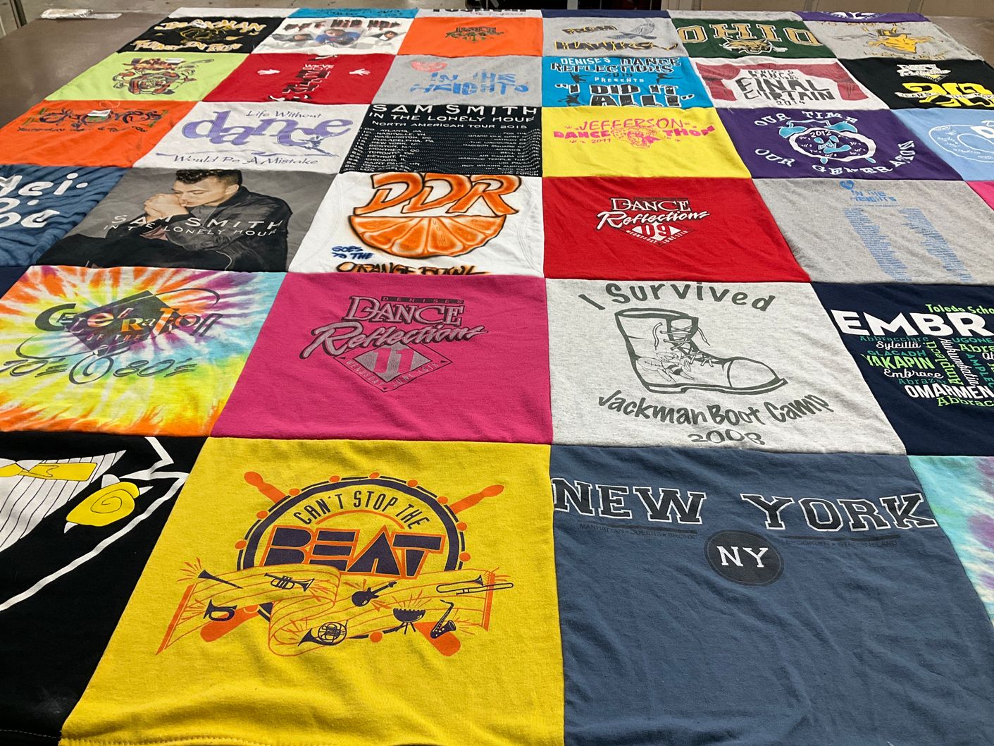 T-shirt quilt with dance, music themes by Lexi from OH