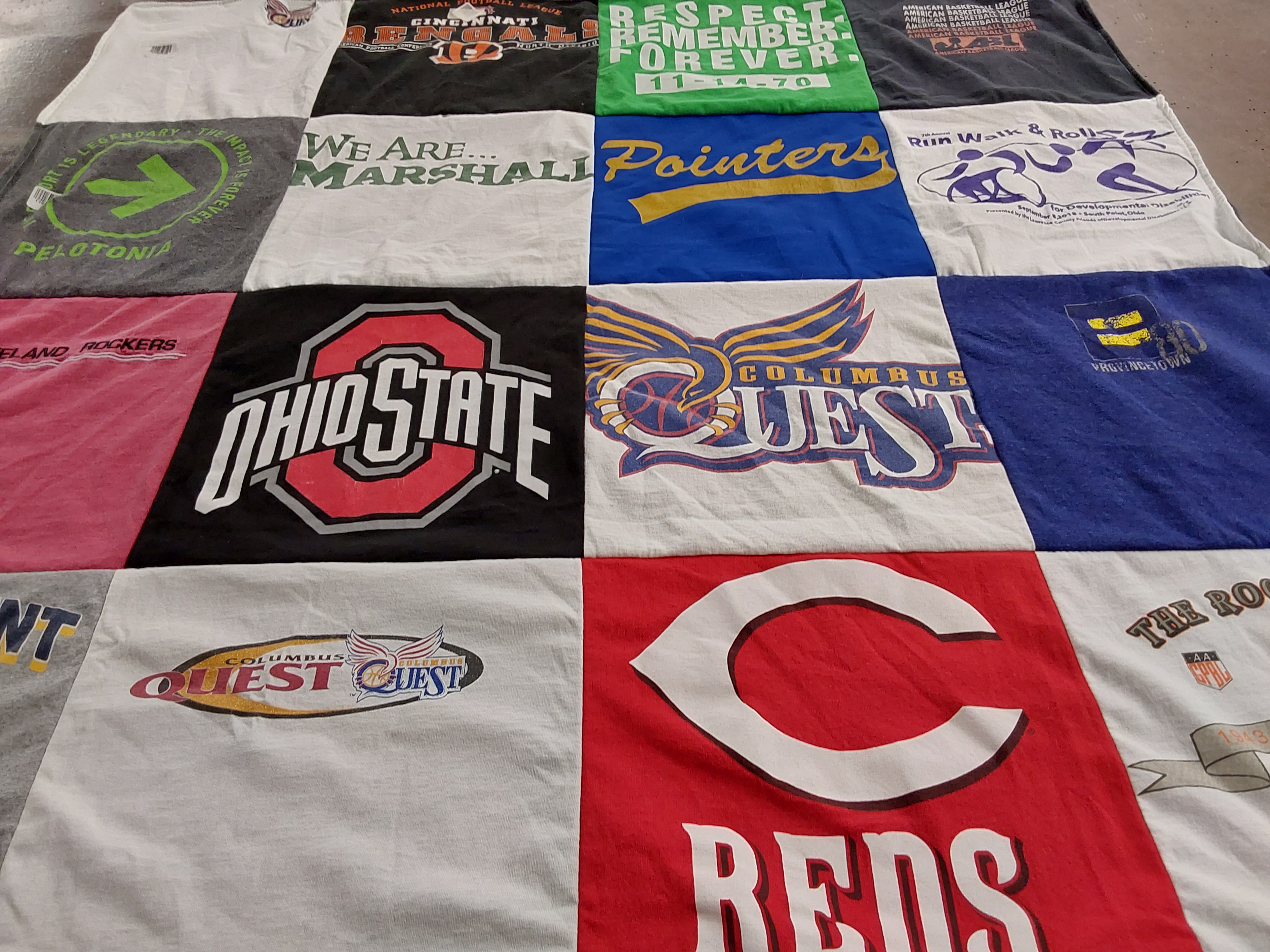 T-shirt quilt featuring cincinnati reds, columbus quest by Penny from OH