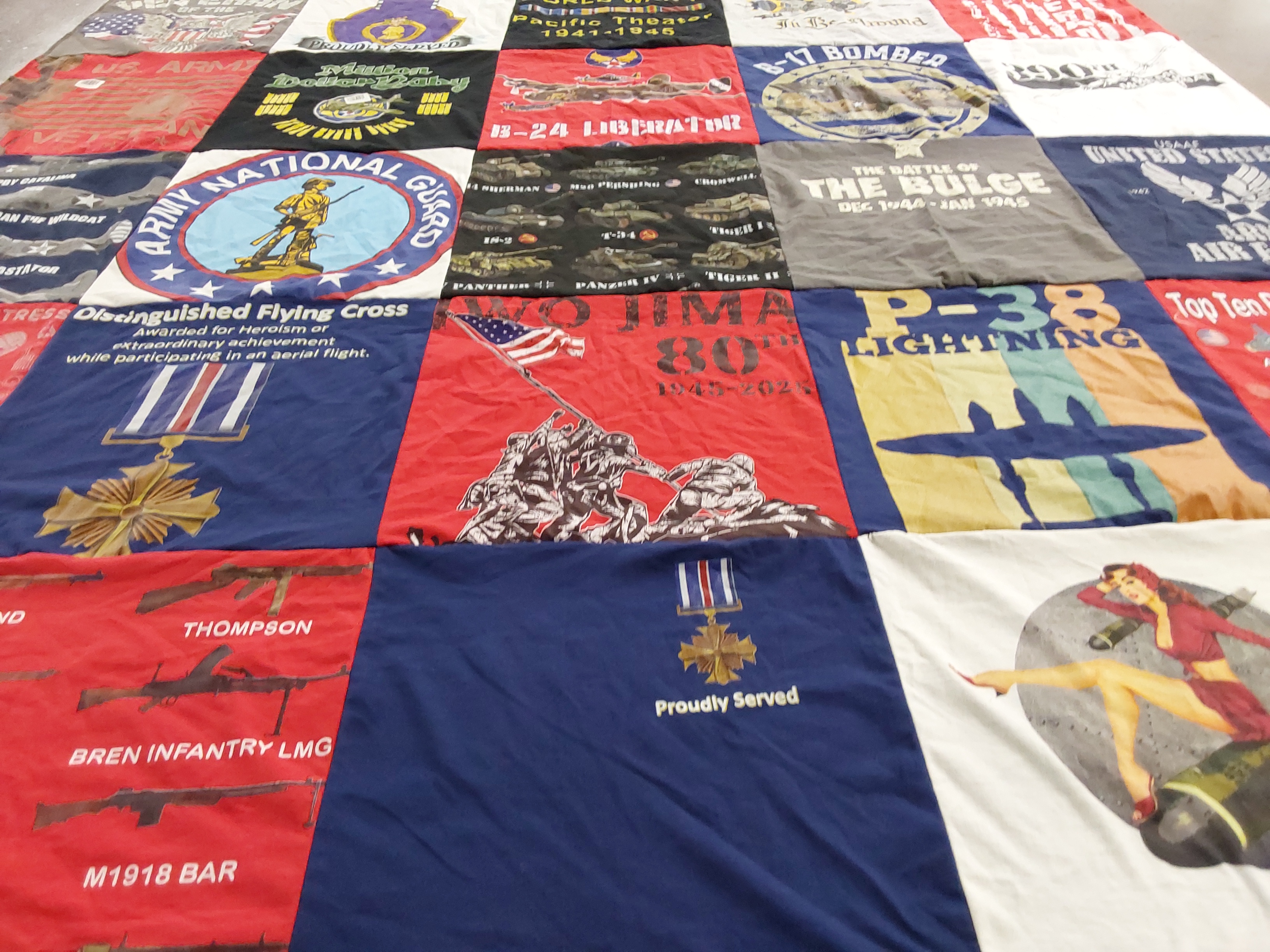 T-shirt quilt with military, aviation themes by Dianna from OH