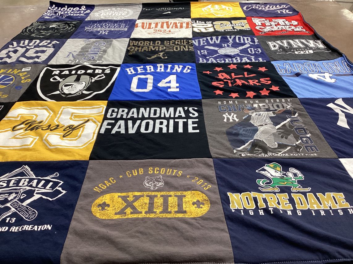 T-shirt quilt featuring new york yankees, oakland raiders by Brooke from KS