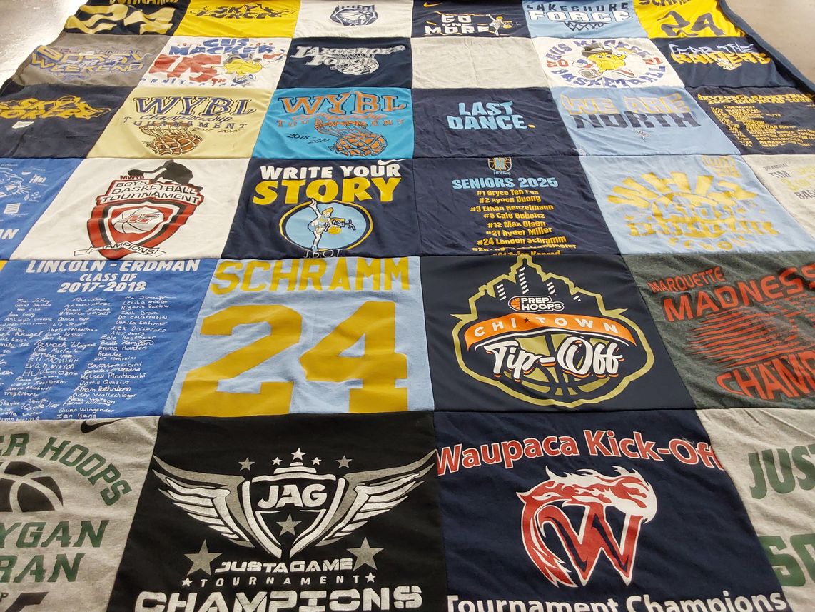 T-shirt quilt featuring wab kick-off team by Allison from WI