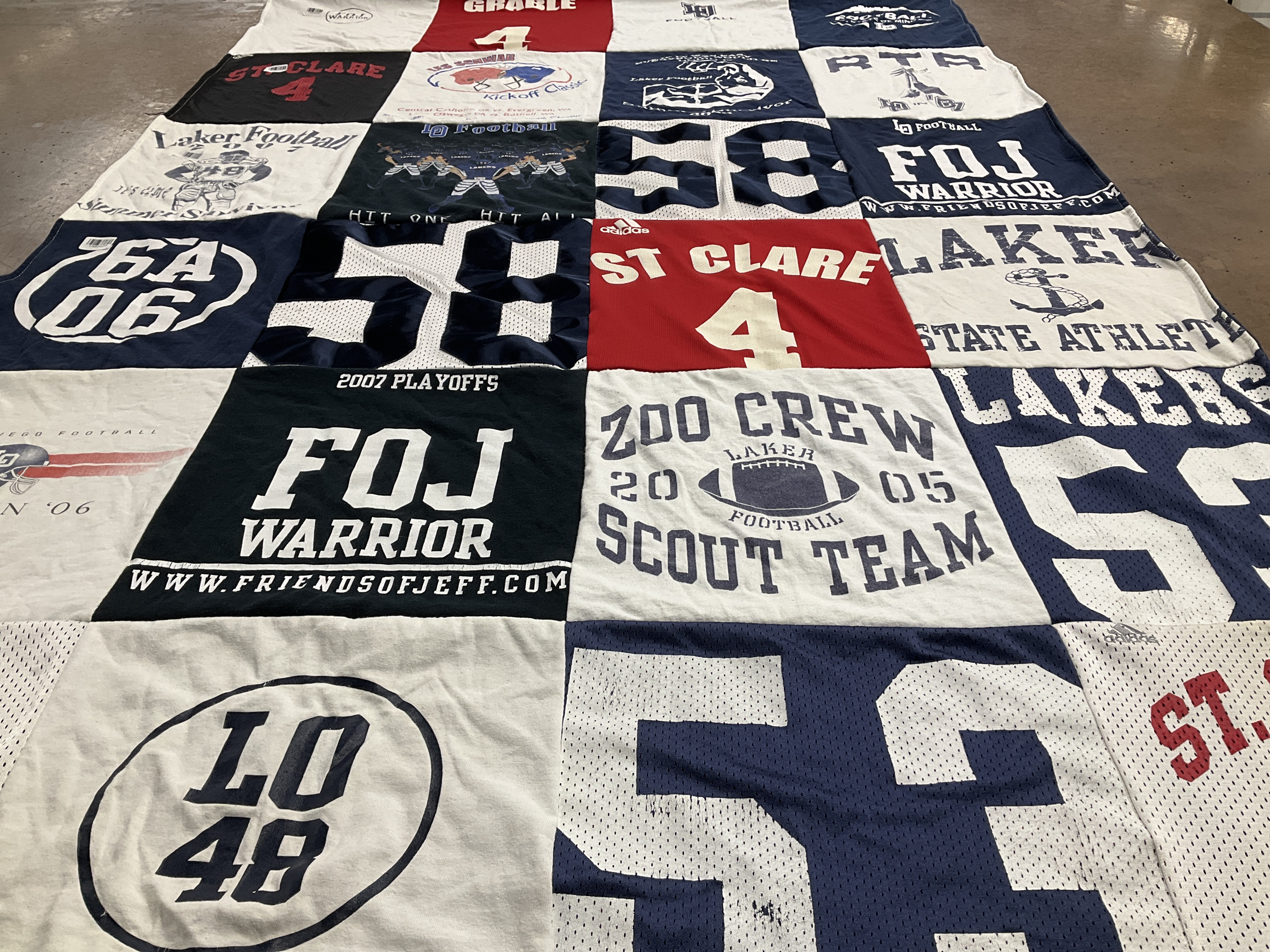 T-shirt quilt featuring laker football, foj warrior by Sara from OR