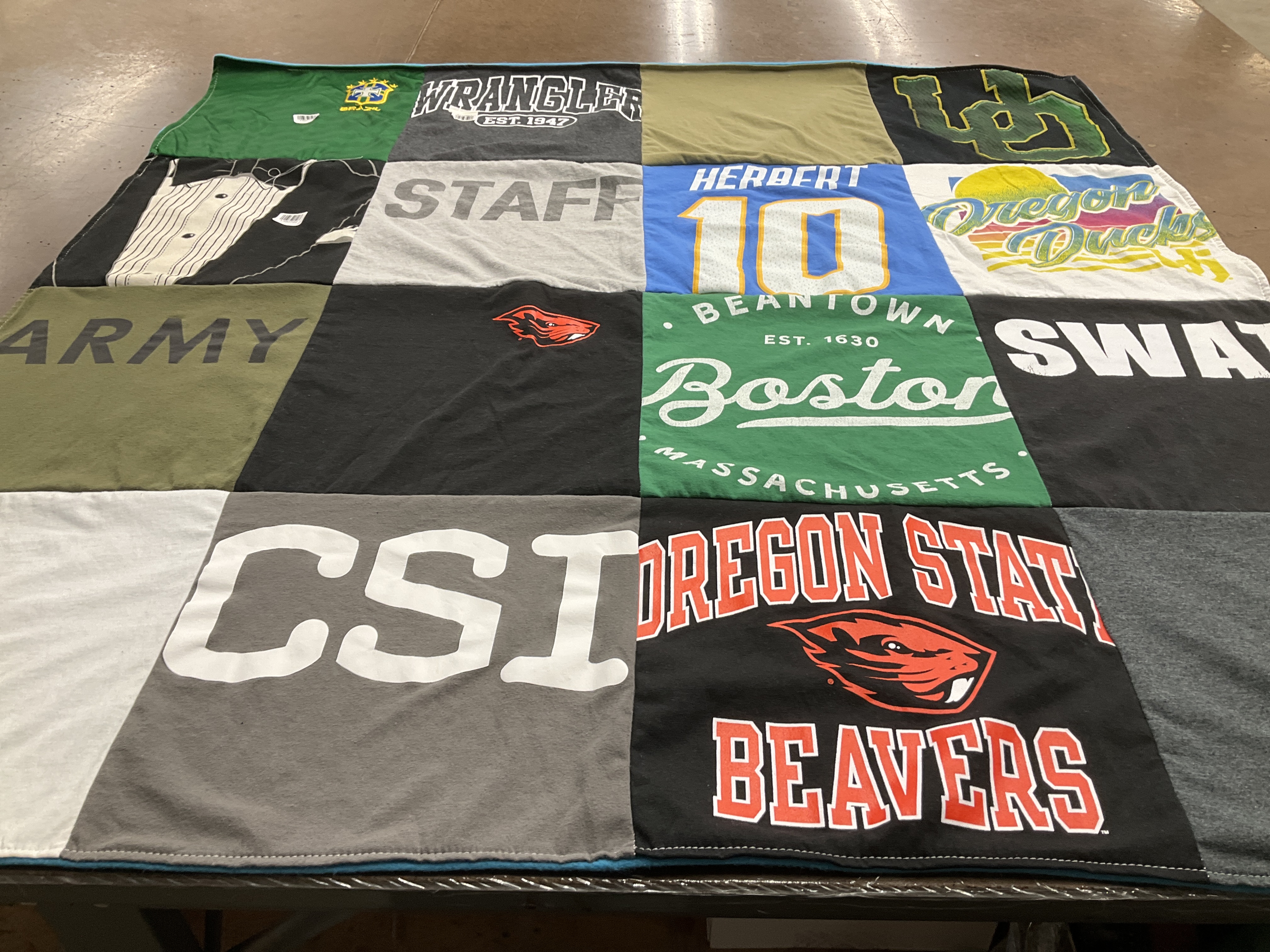 T-shirt quilt featuring oregon ducks, oregon state beavers by Callie from OR