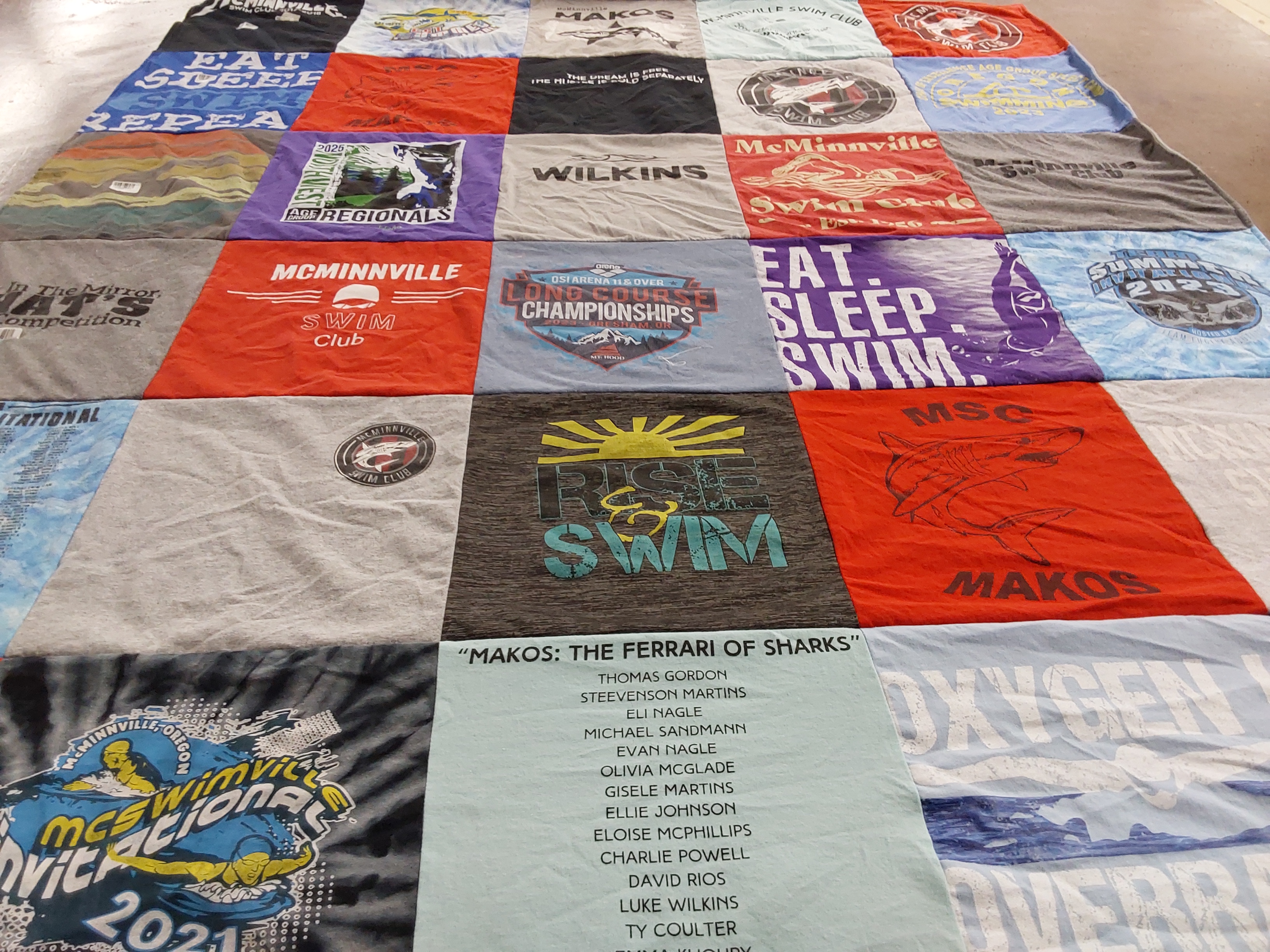 T-shirt quilt with swimming themes by Jill from OR