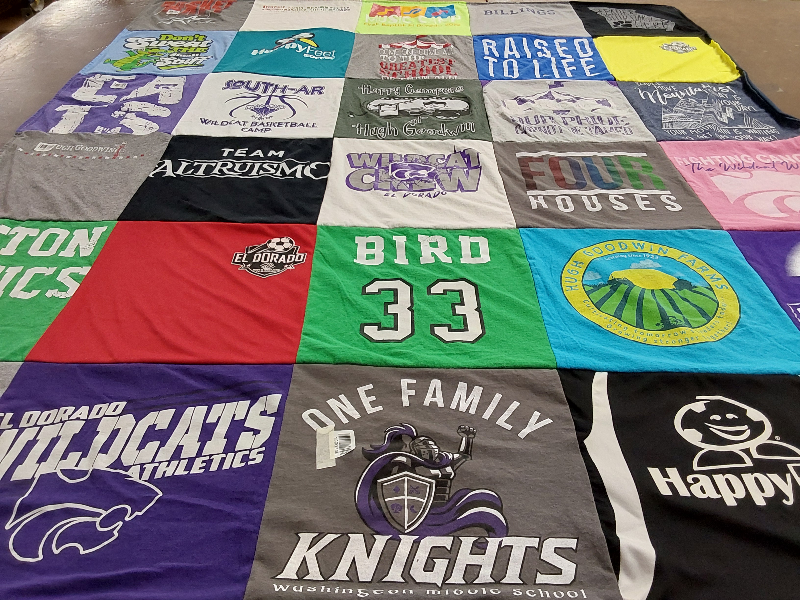 T-shirt quilt featuring wildcats, knights by Holly from AR