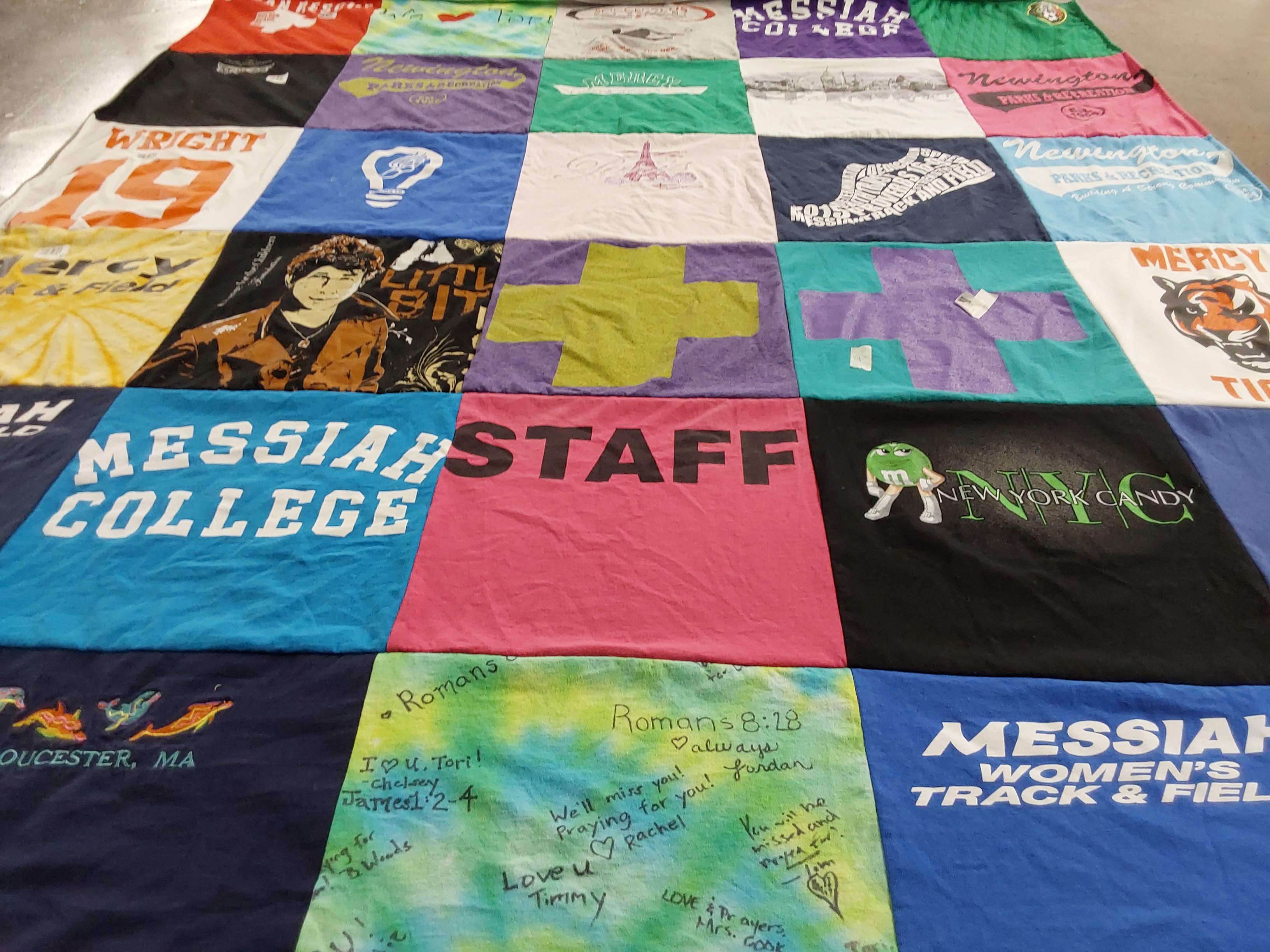 T-shirt quilt featuring mercy tigers, women's track and field by Robyn from VA