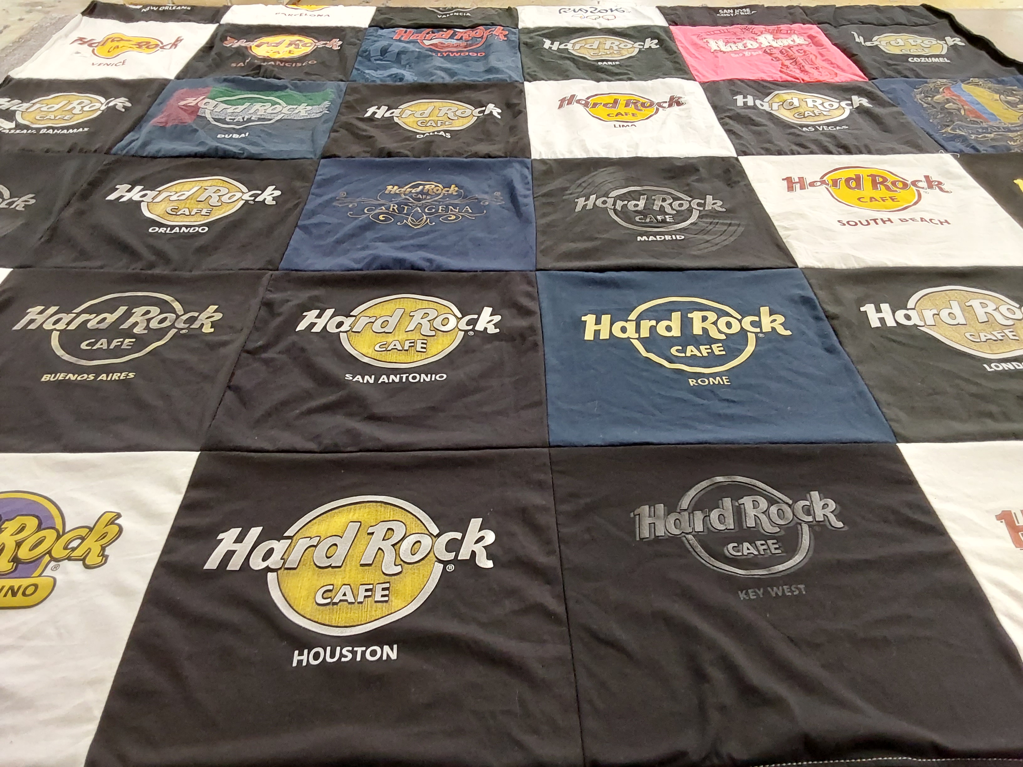 T-shirt quilt with music, travel themes by John from TX