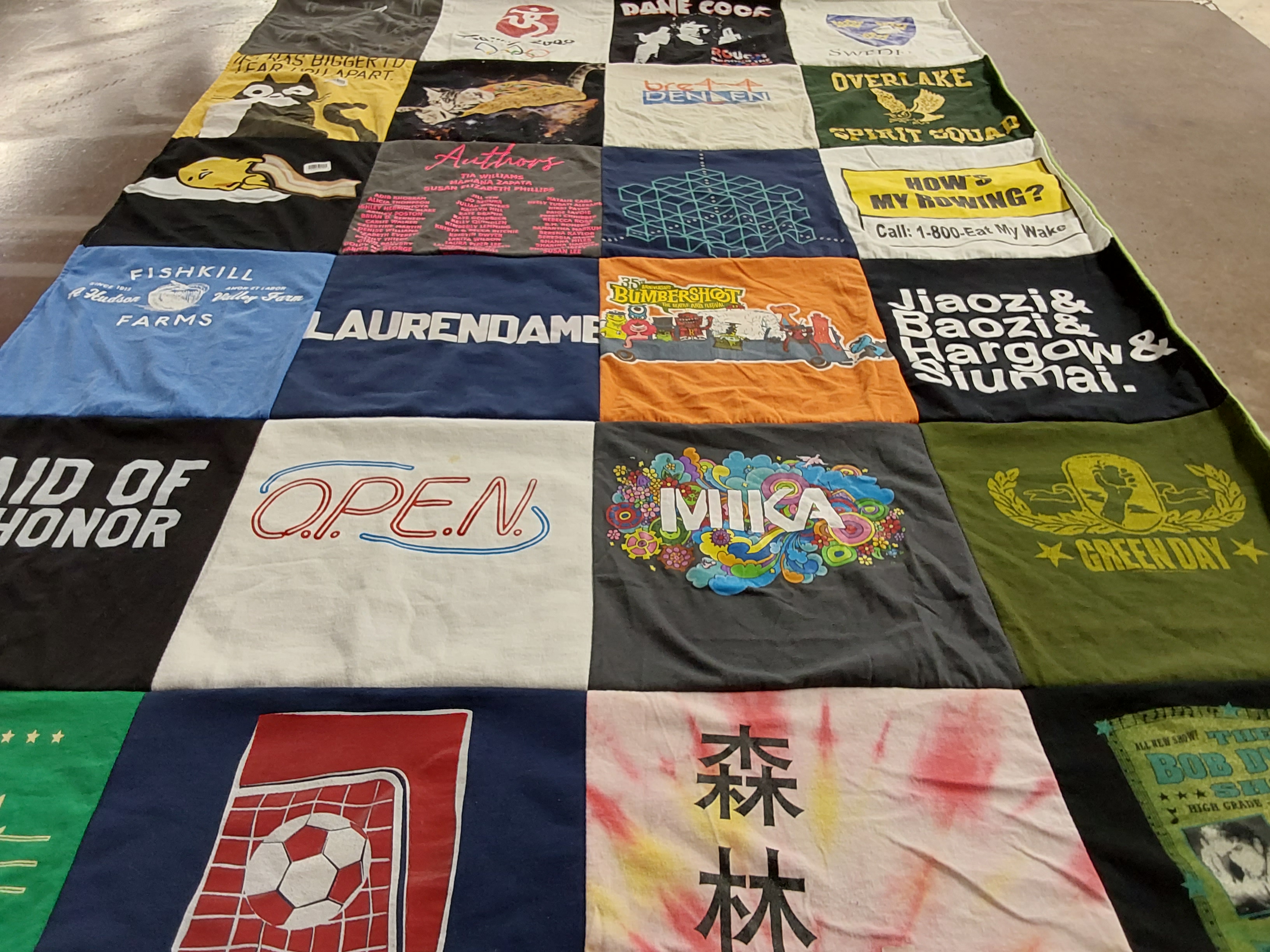 T-shirt quilt with music, sports themes by Lauren from TN