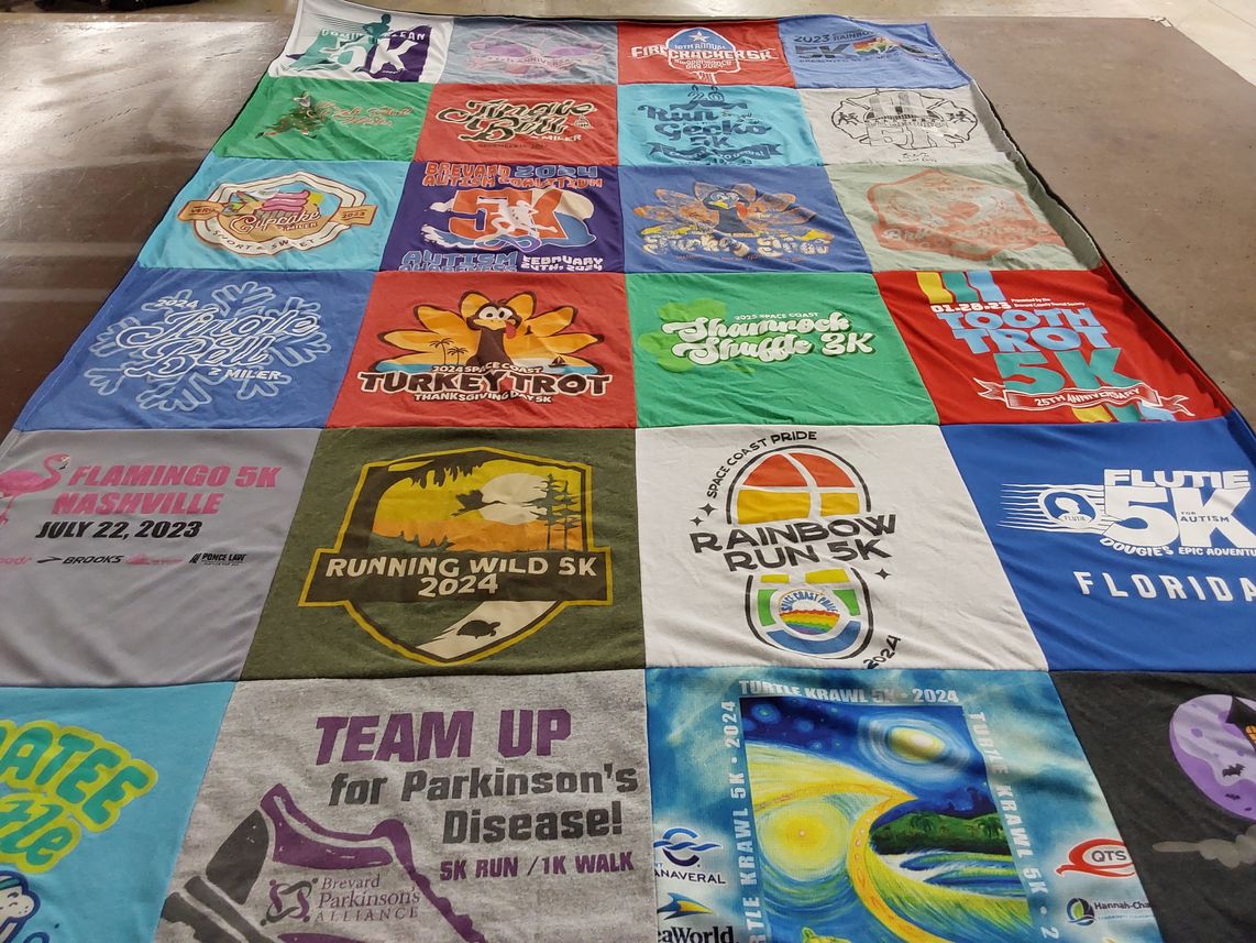 T-shirt quilt with running, health themes by Katie from FL