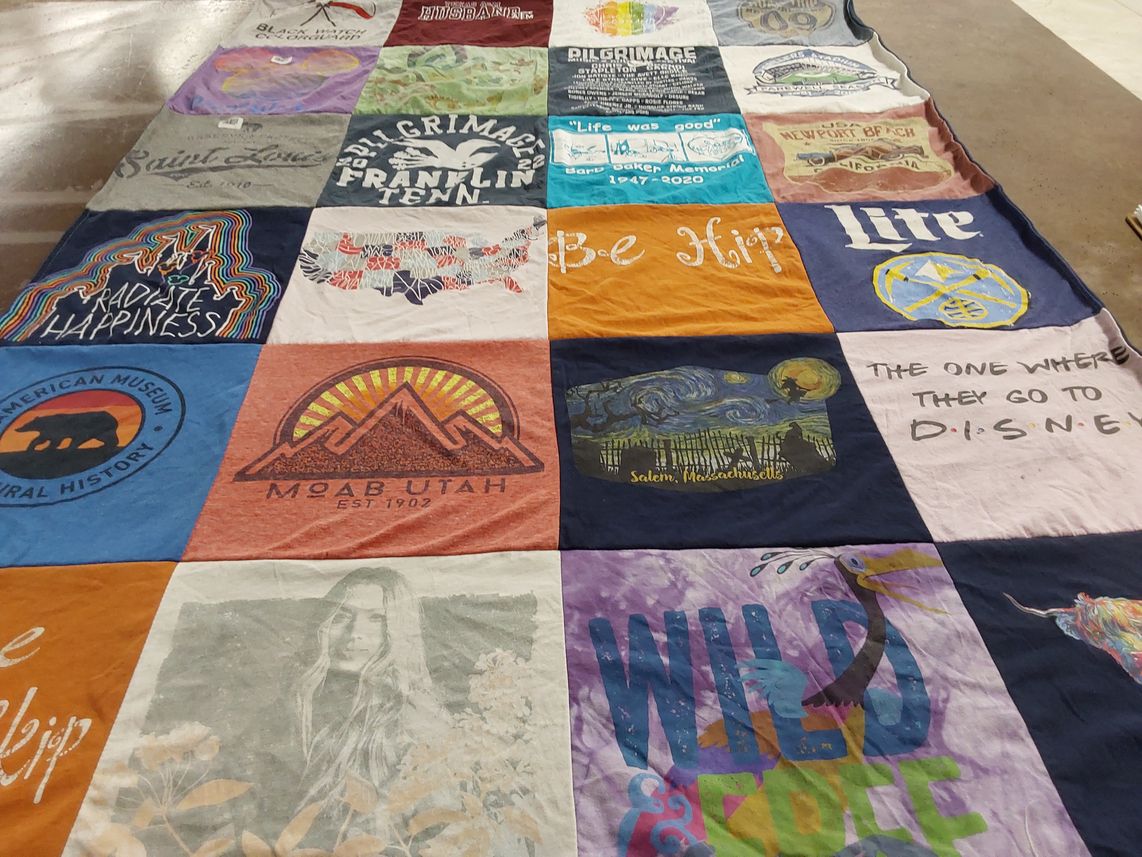 T-shirt quilt with travel, nature themes by Angie from VT