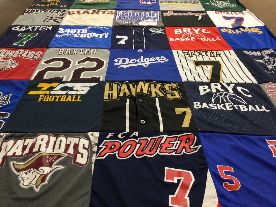 T-shirt quilt featuring bryc basketball, baxter football by Jennifer from VA