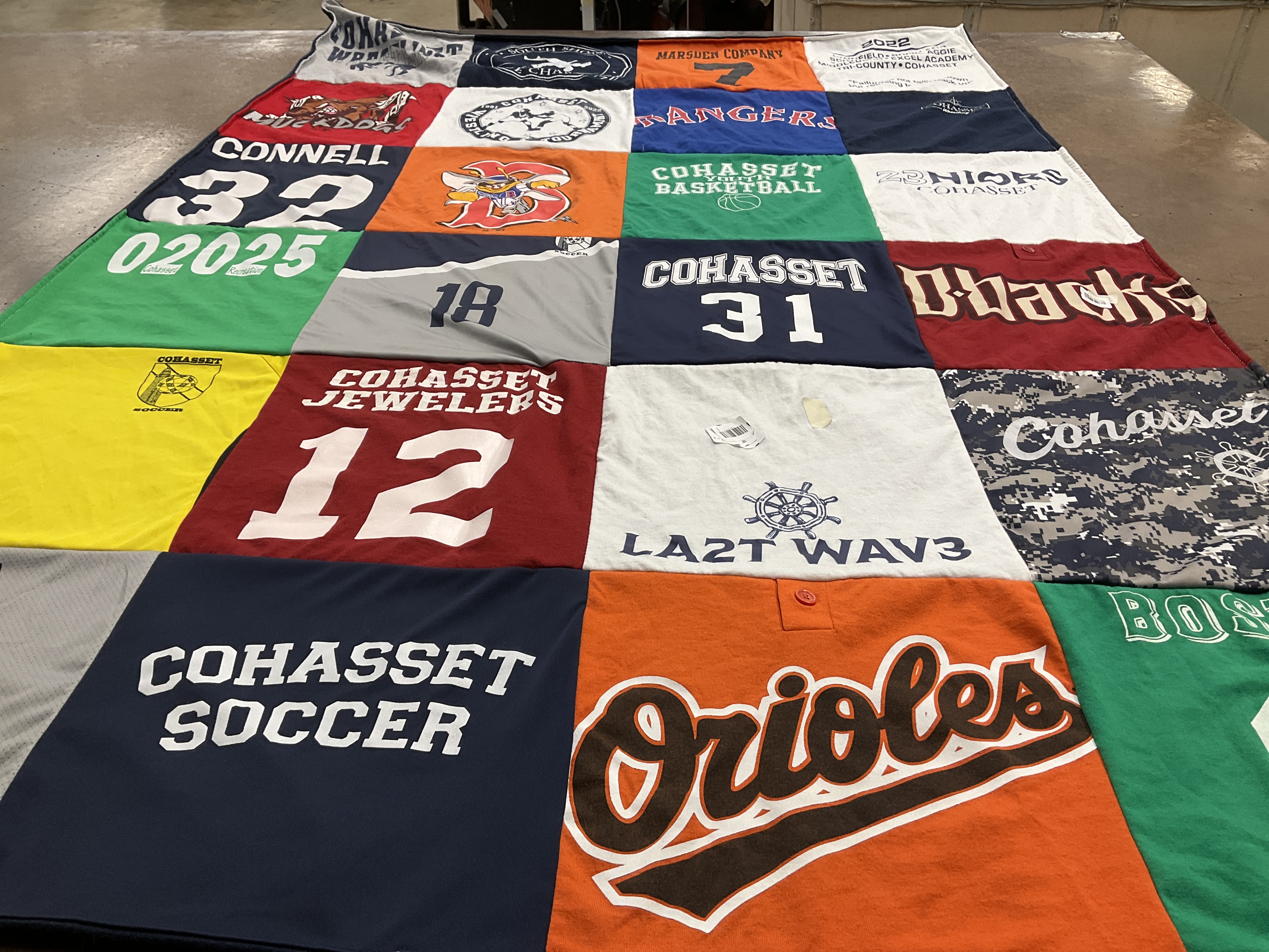 T-shirt quilt with sports, basketball themes by Jennifer from MA