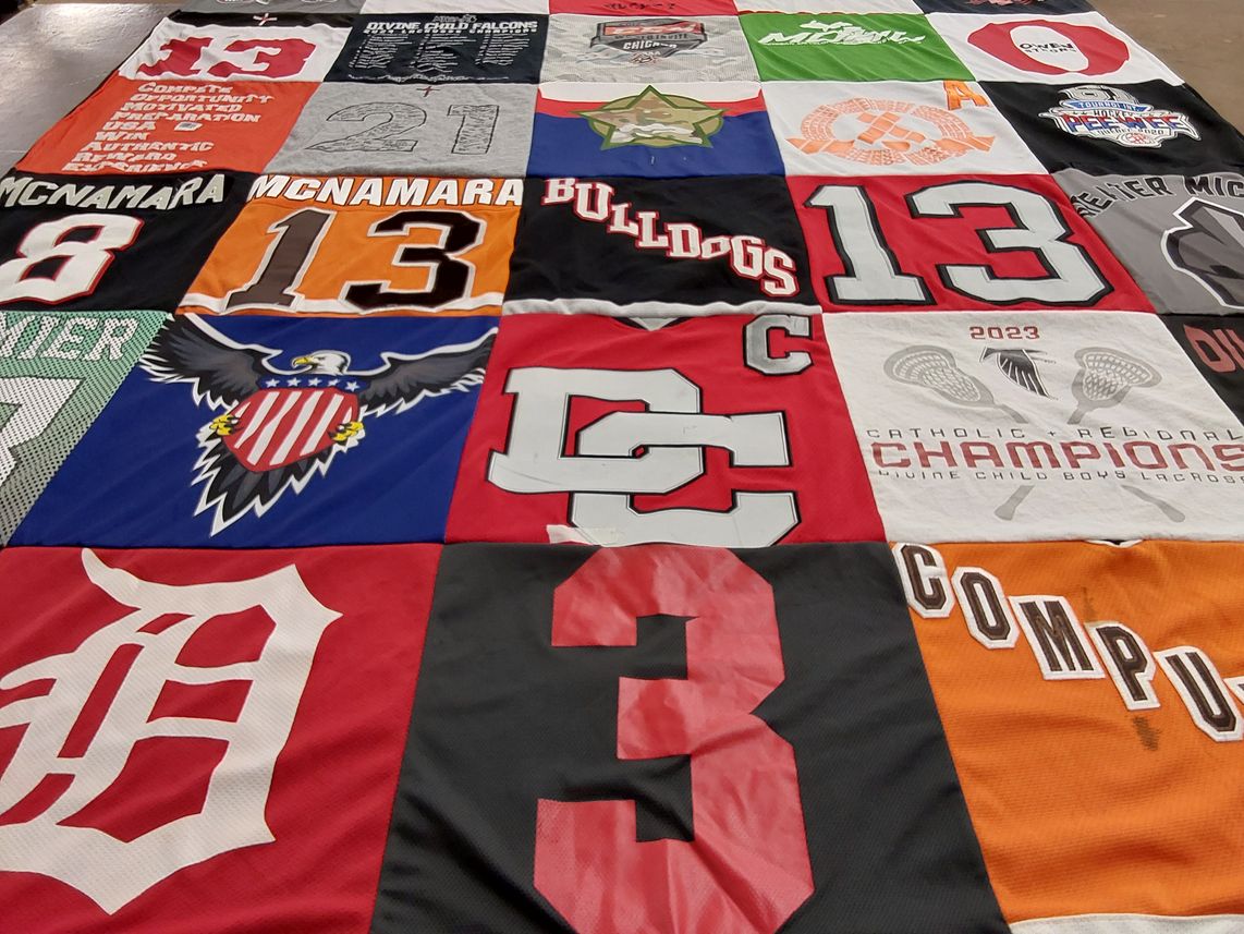 T-shirt quilt featuring mcnamara bulldogs, detroit eagles by Dina from MI