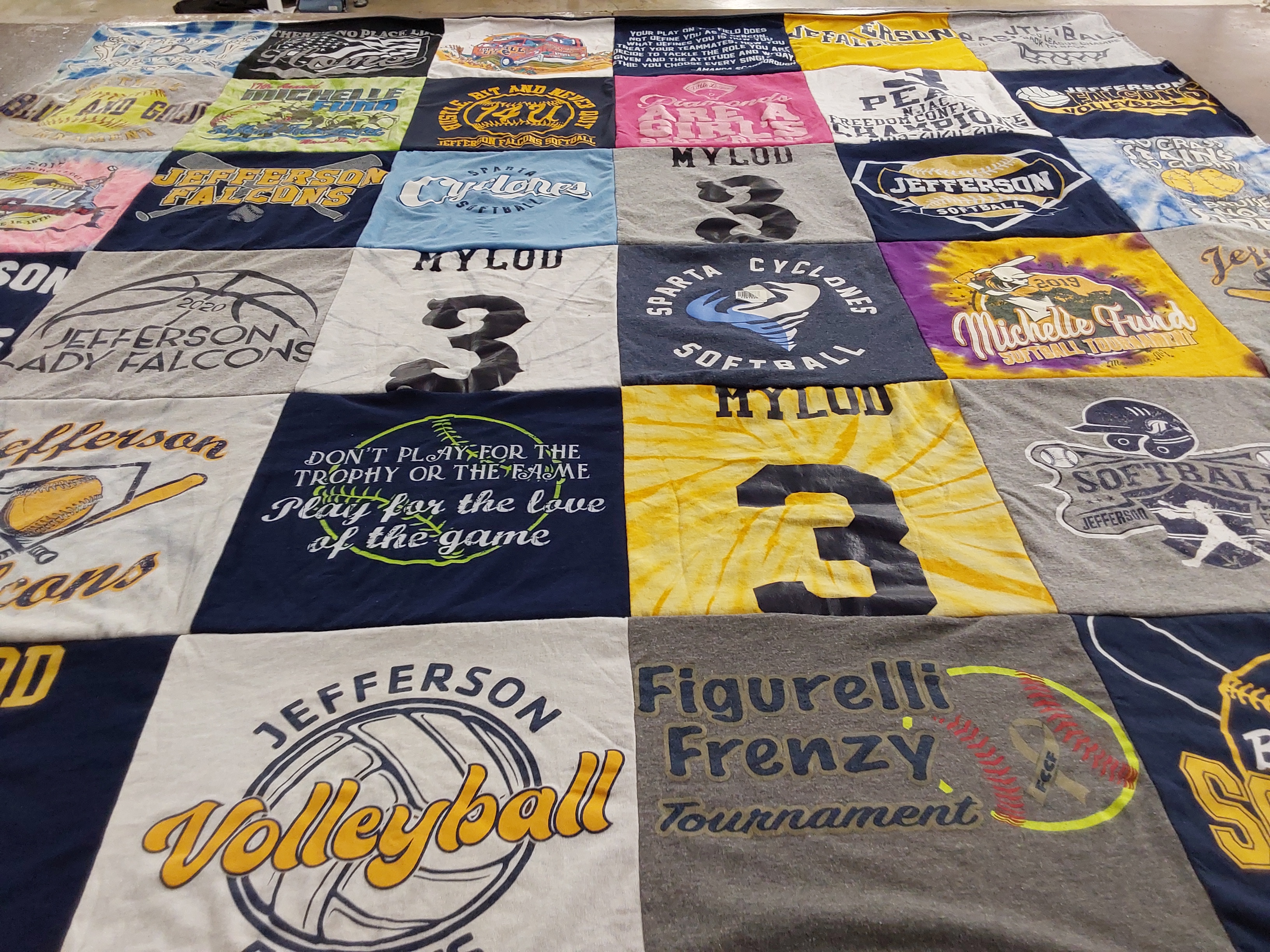 T-shirt quilt featuring jefferson falcons, sparta cyclones by Lisa from NJ