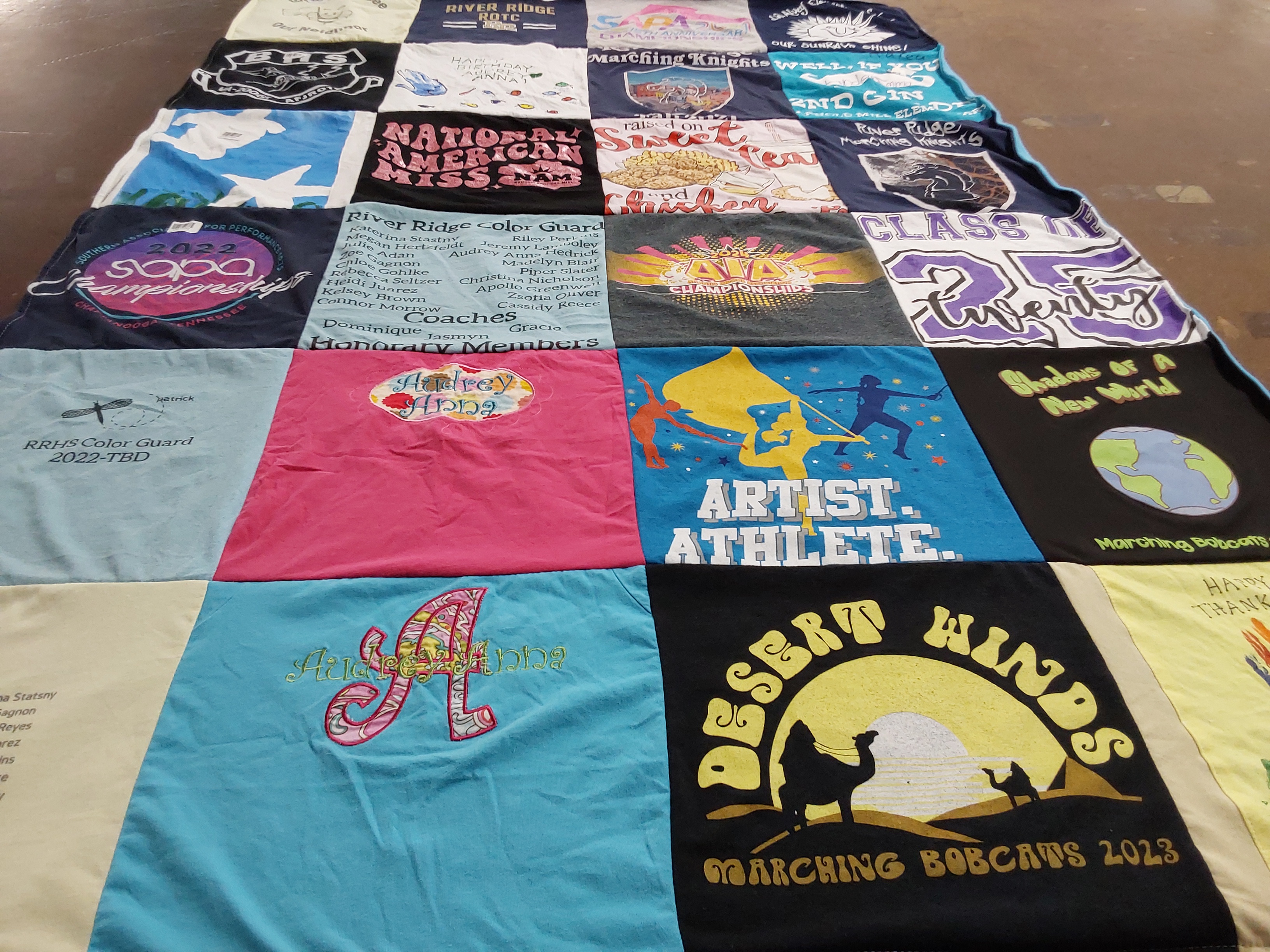 T-shirt quilt featuring marching bobcats by Melissa from VA