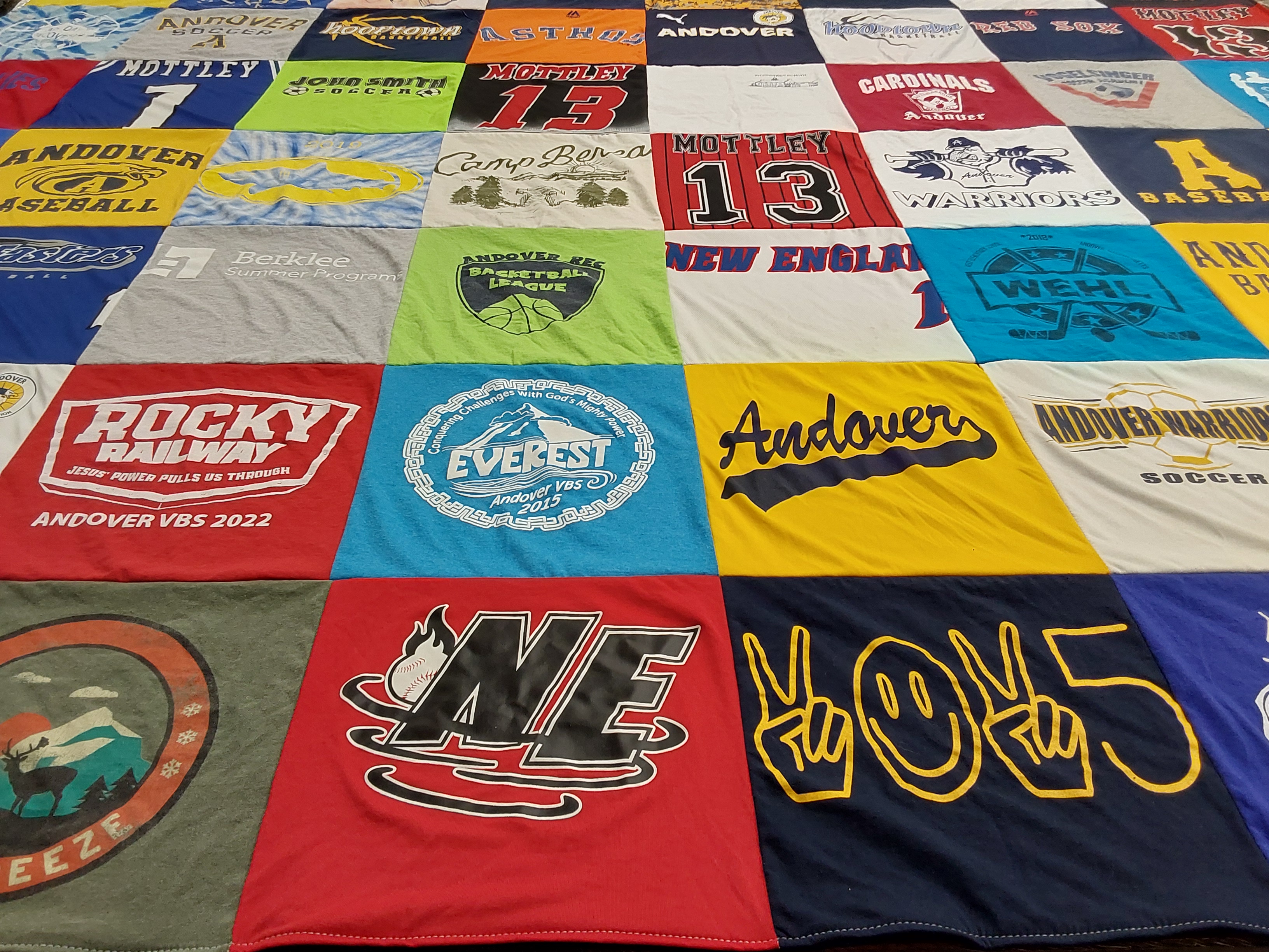 T-shirt quilt featuring andover warriors soccer, new england baseball by Kimberly from MA