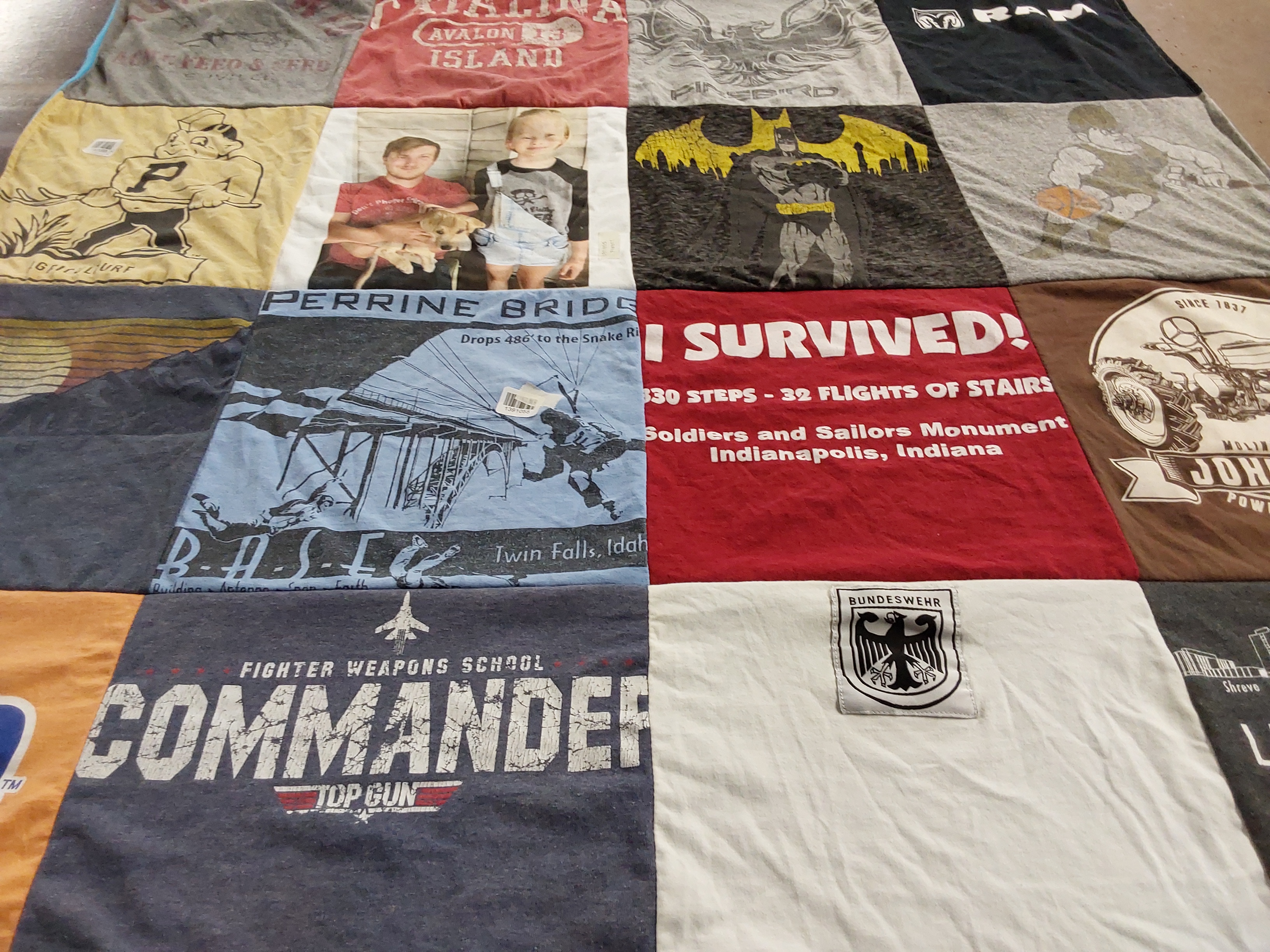 T-shirt quilt with children, outdoor activities themes by Lori from ID