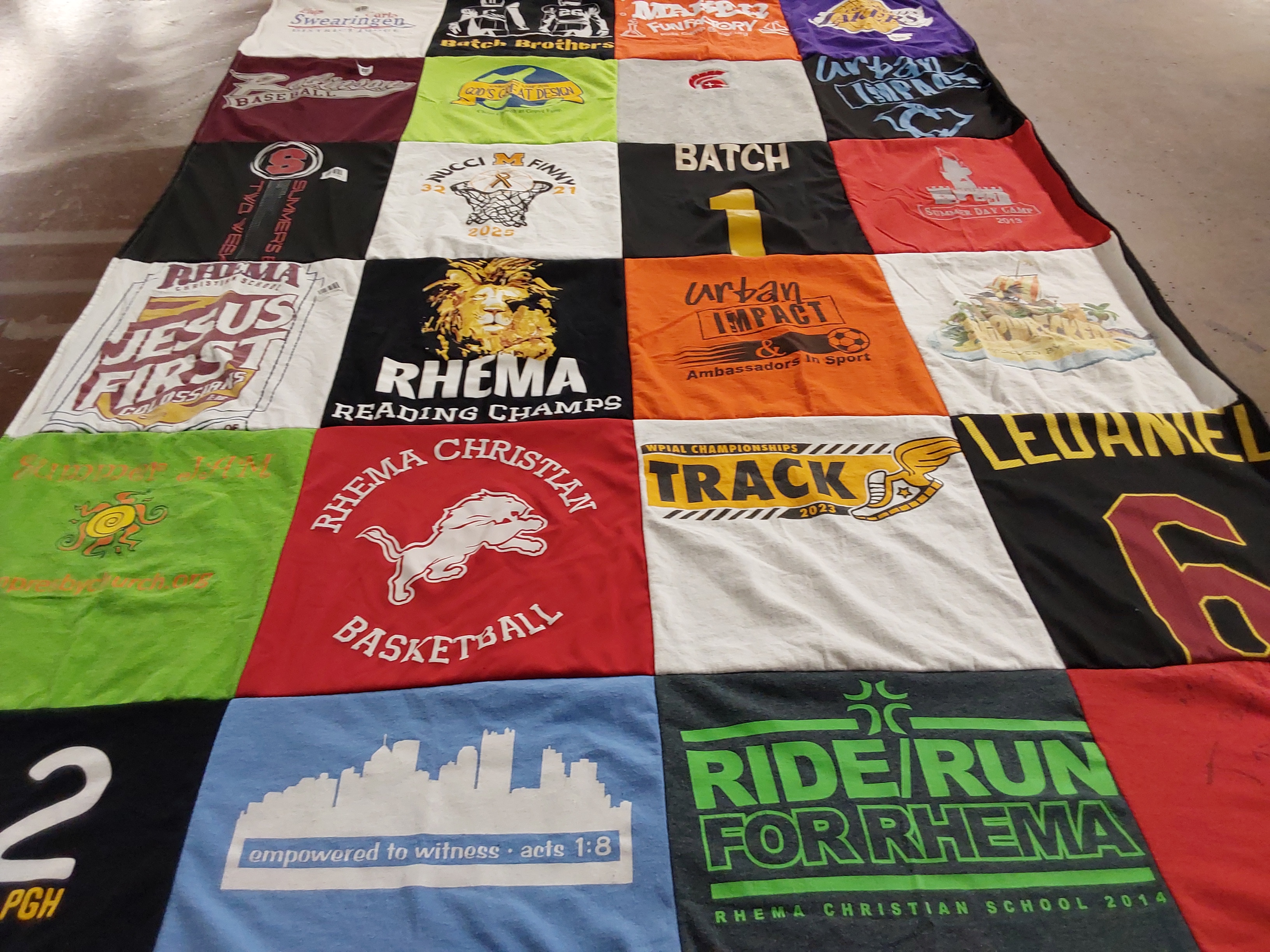 T-shirt quilt from rhema christian school by Carla  from PA