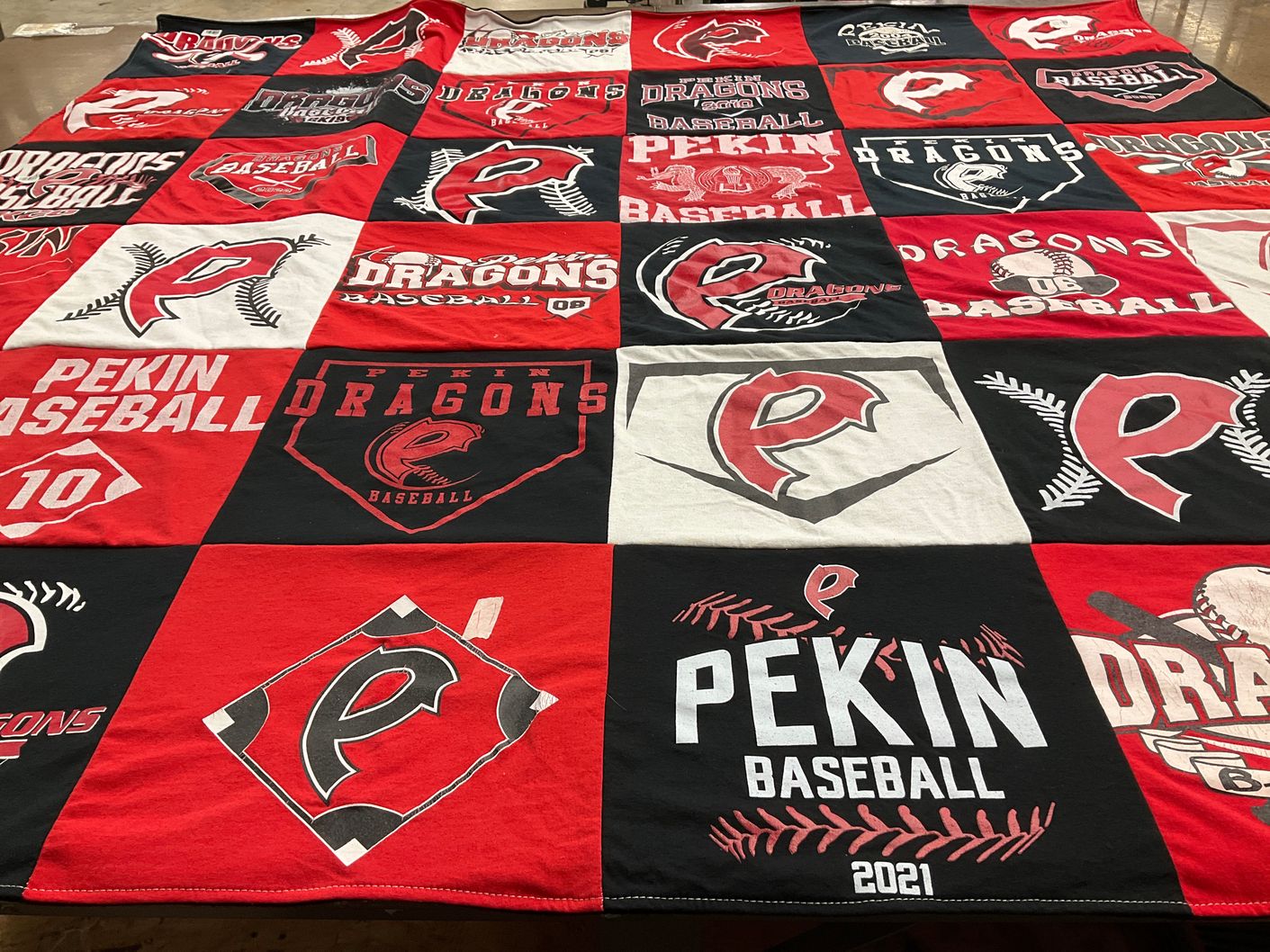 T-shirt quilt featuring pekin dragons baseball by Amy from IL