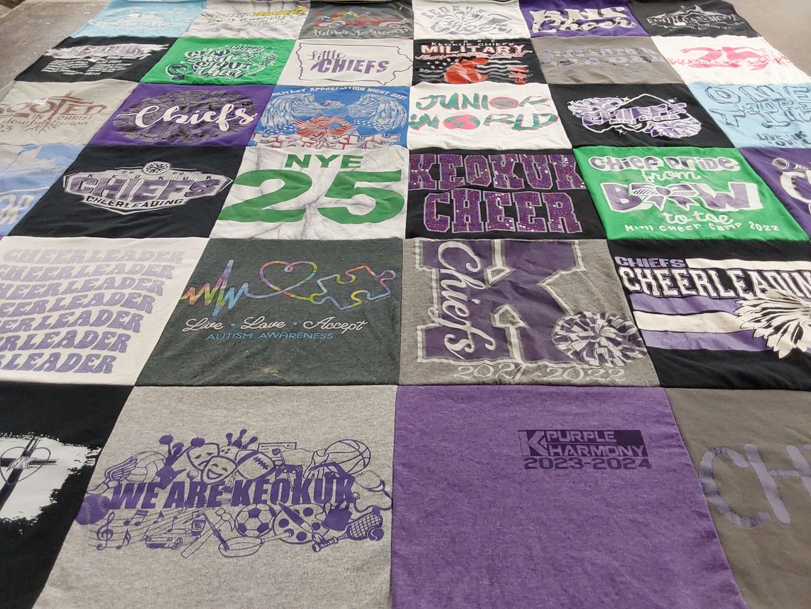 T-shirt quilt featuring keokuk cheer, chiefs cheerleading by Tiffany from IA