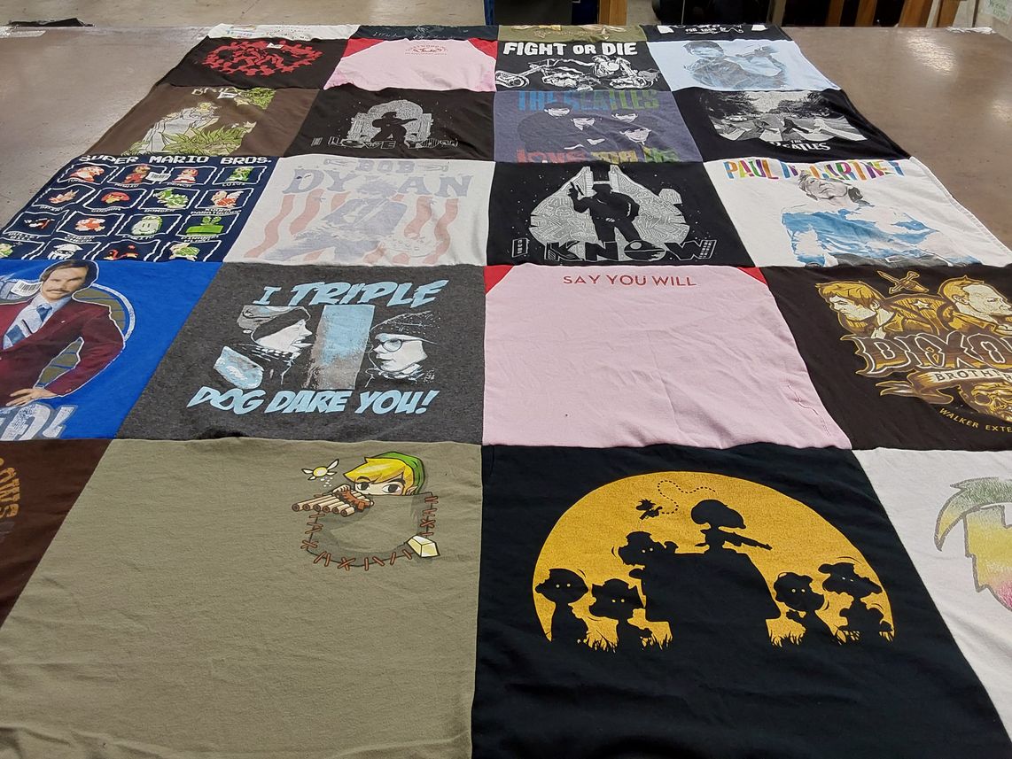 T-shirt quilt with music, video games themes by Alison from VA