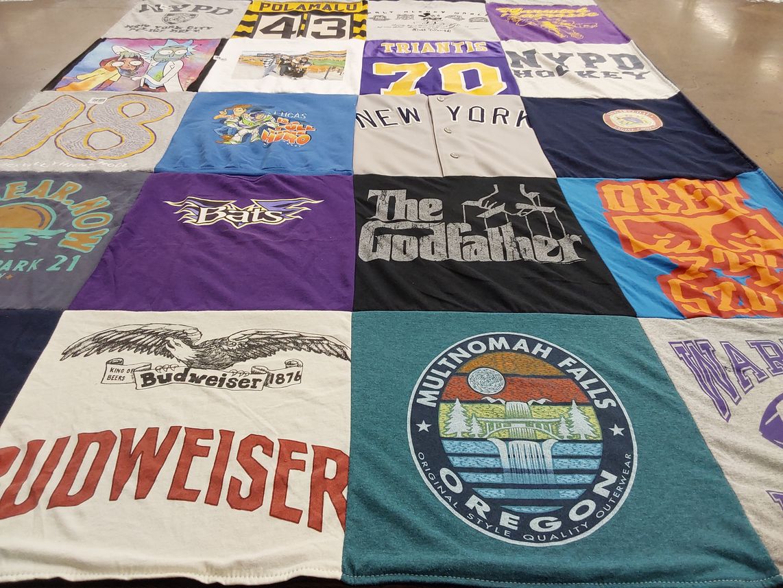 T-shirt quilt with sports, beer themes by Celeana from NY
