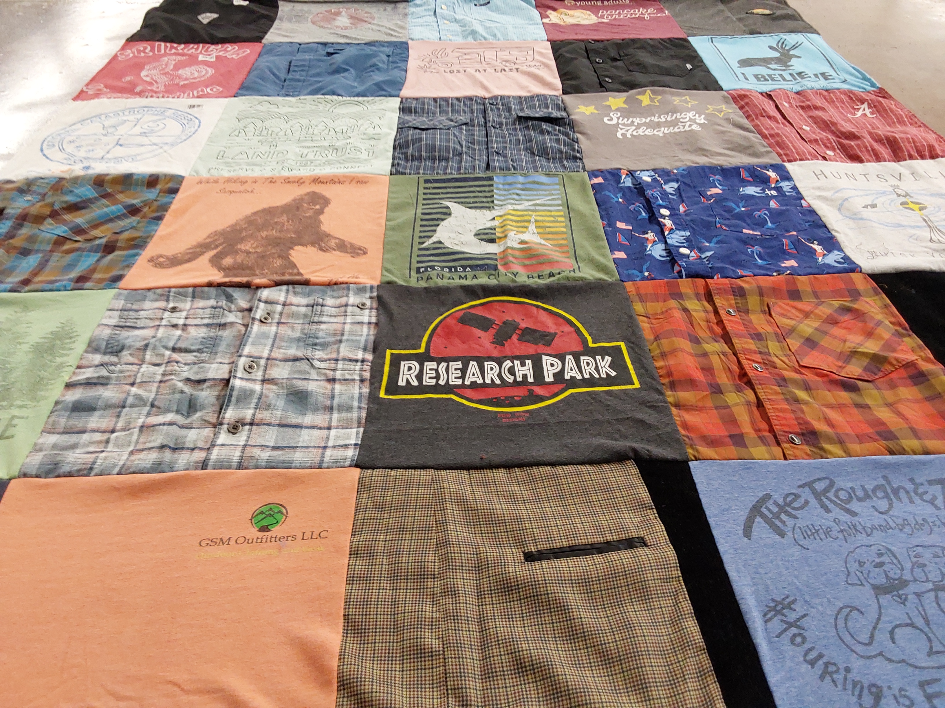 T-shirt quilt with outdoor, hiking themes by Kailie from AL