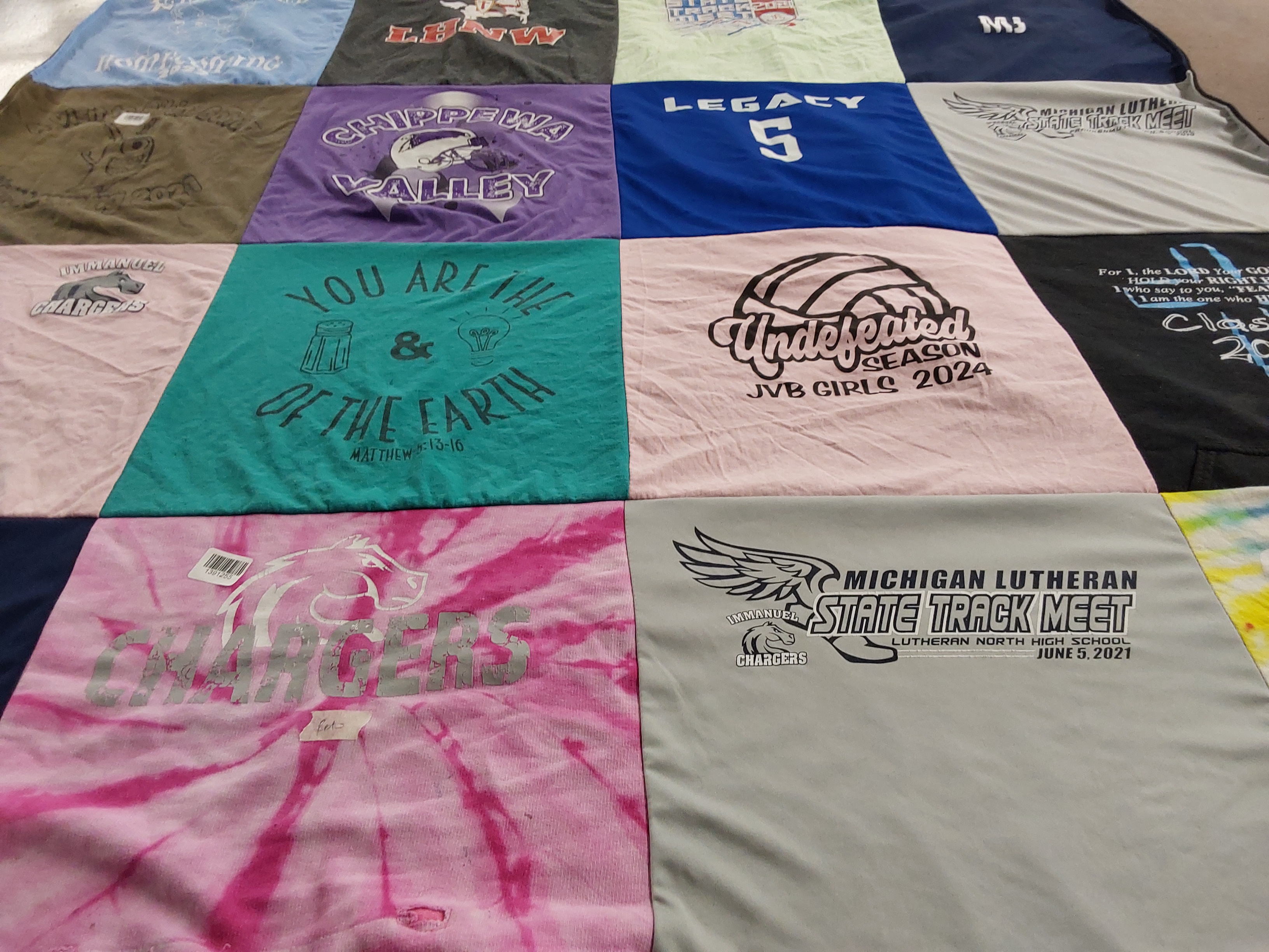 T-shirt quilt featuring immanuel chargers, jvb girls by Alanna from MI