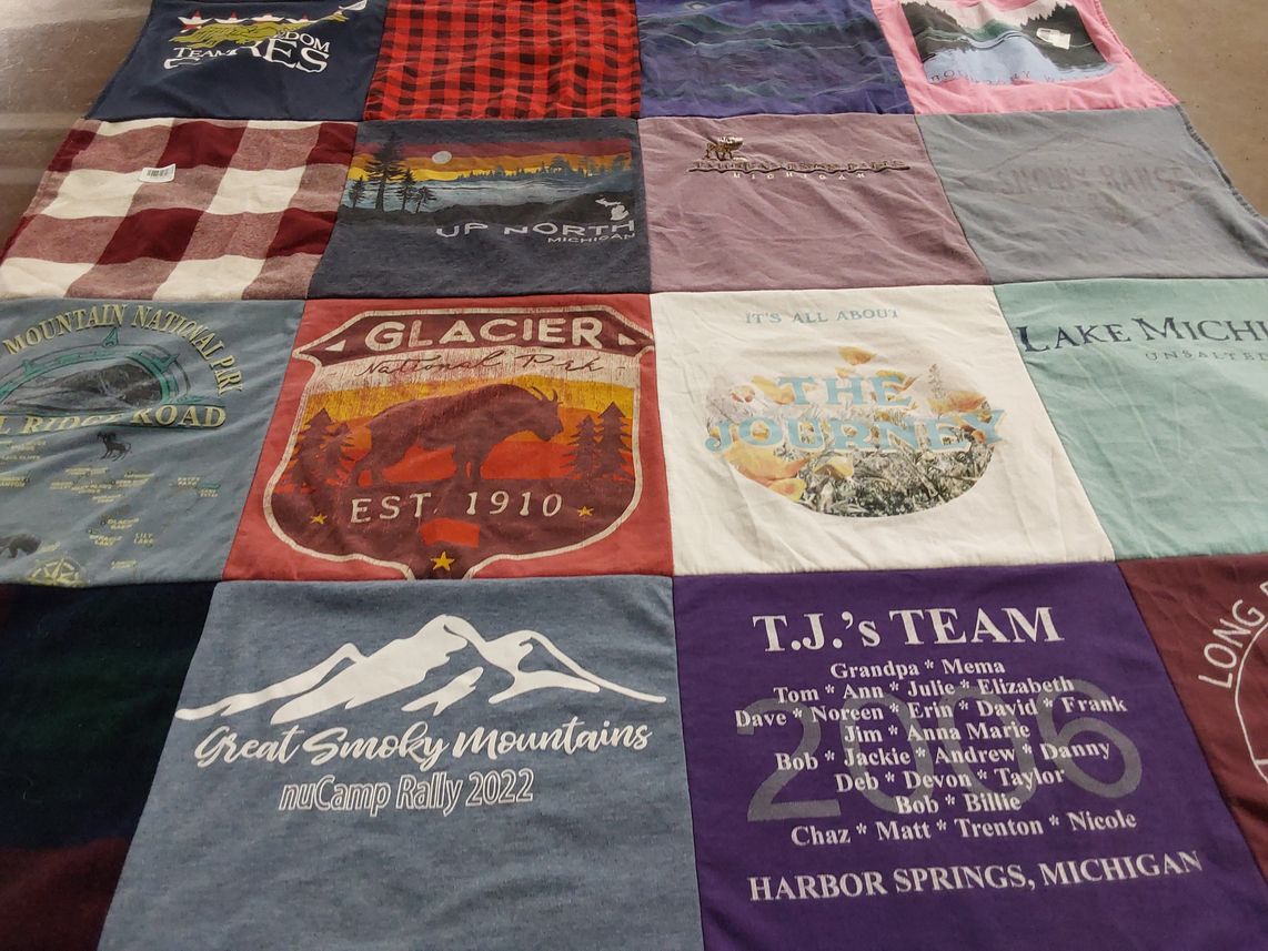 T-shirt quilt with outdoor, travel themes by Deborah from PA
