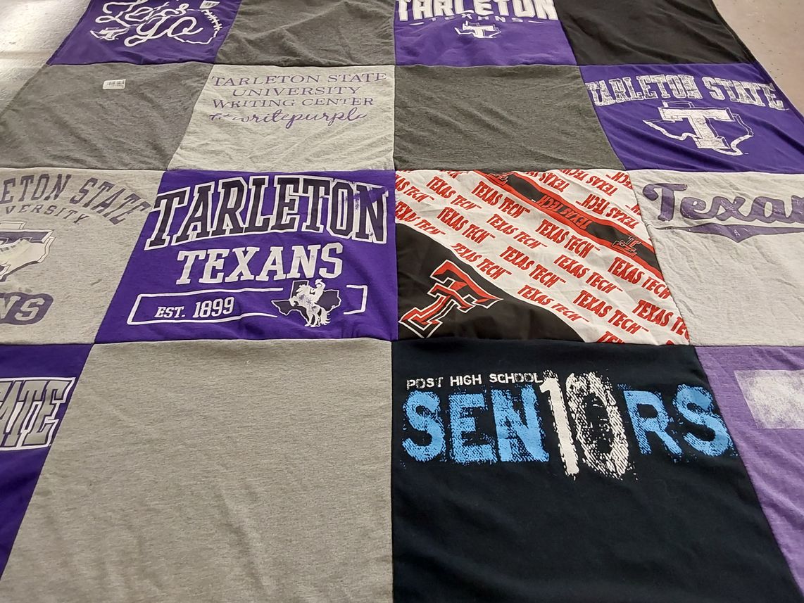 T-shirt quilt from tarleton state university, texas tech university by Anna from TX