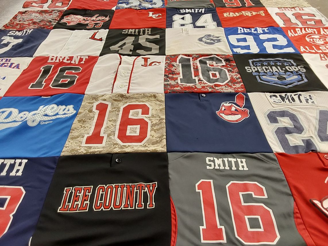 T-shirt quilt with baseball themes by Margaret from GA